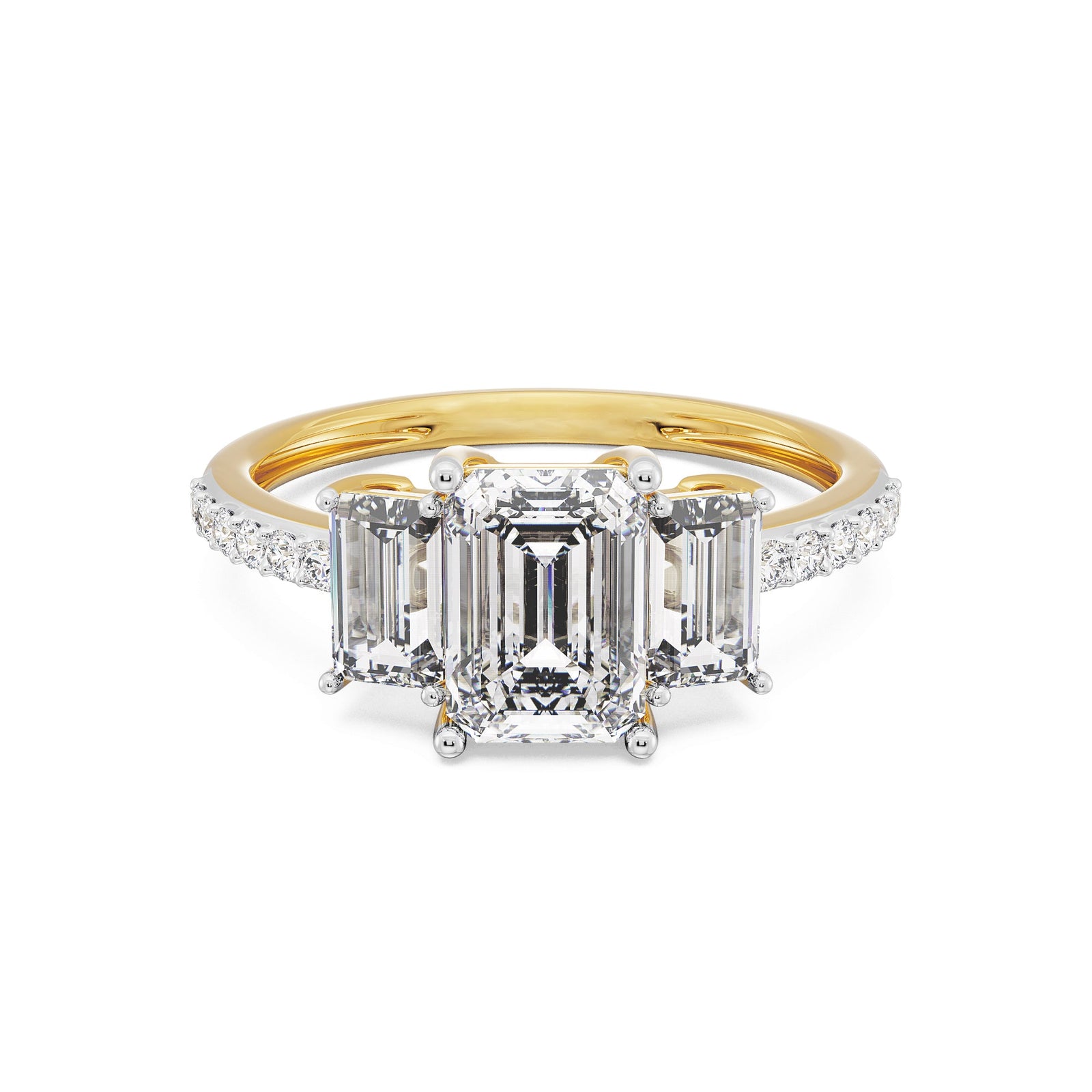 Three Stone Emerald Diamond Ring Front View