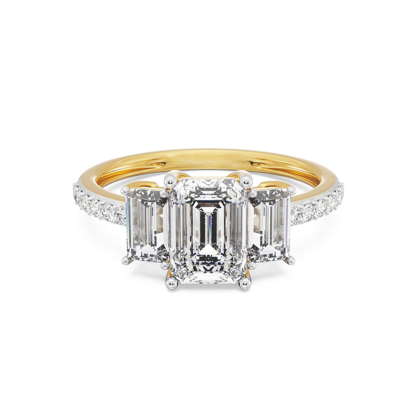Three Stone Emerald Diamond Ring 9KT
