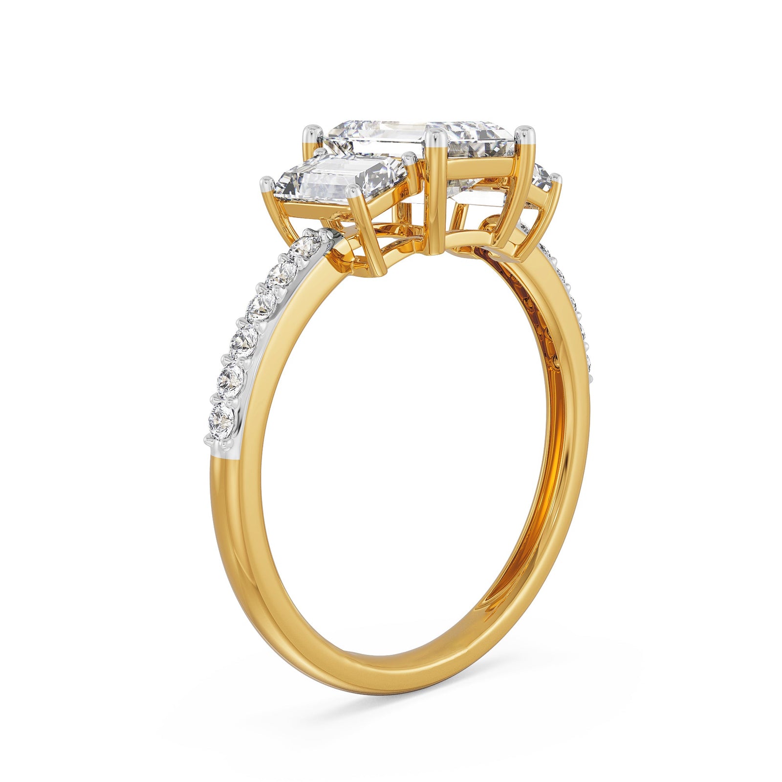 Three Stone Emerald Diamond Ring Back View