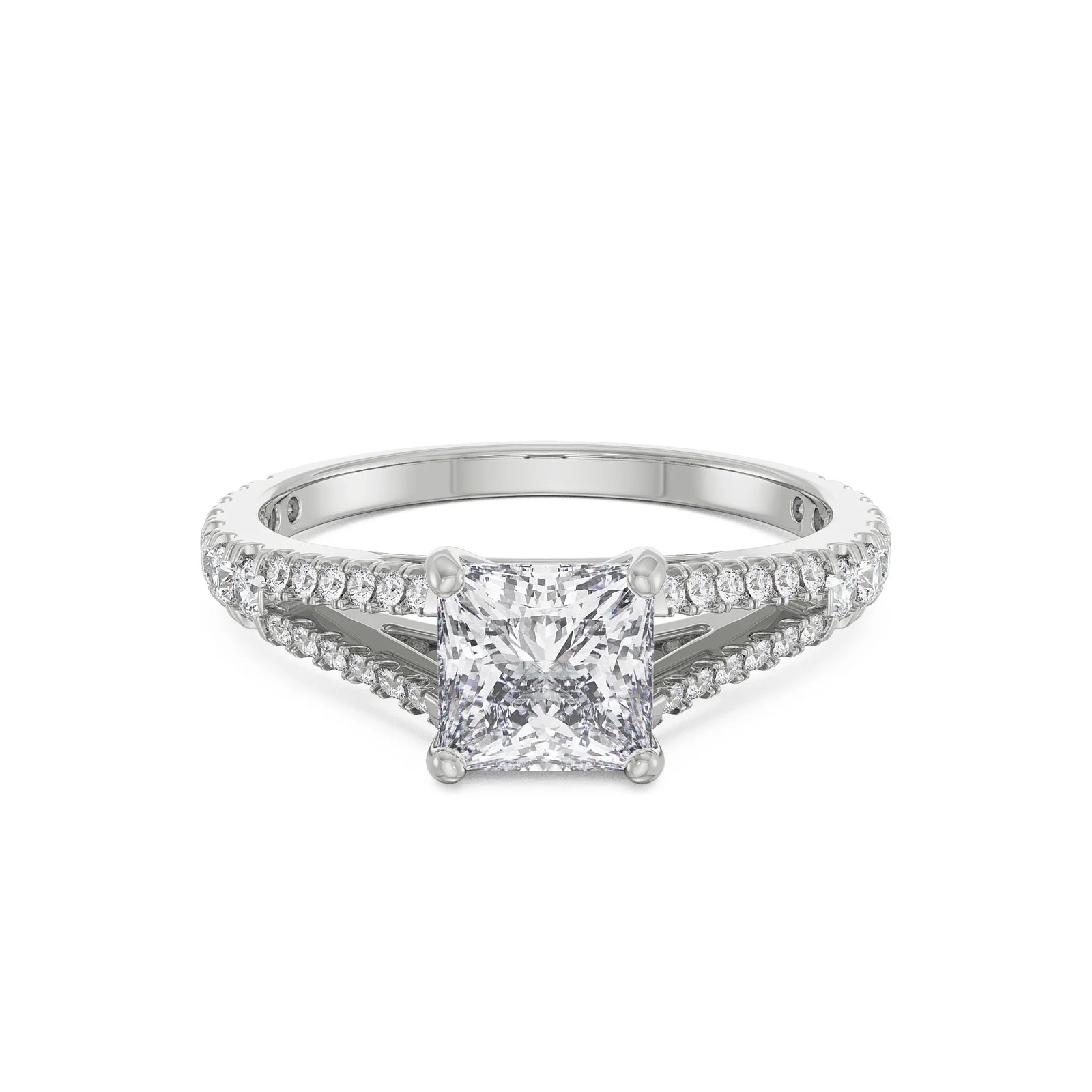 Princess Cut Splendor Ring Front View in 9KT
