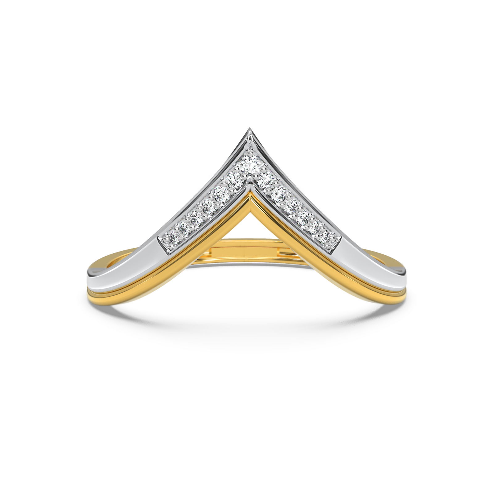 Bold V-Accent Diamond Ring Front view in 9KT