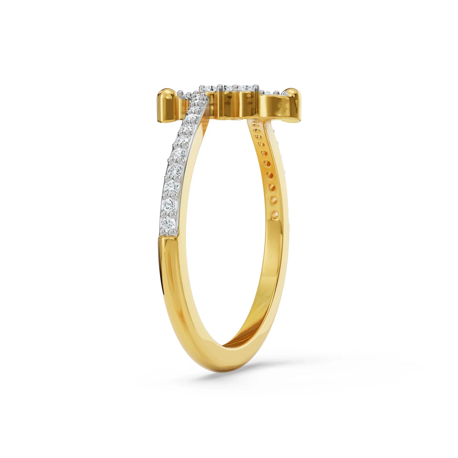 Whimsical Floral Cluster Diamond Ring Side View in 9KT