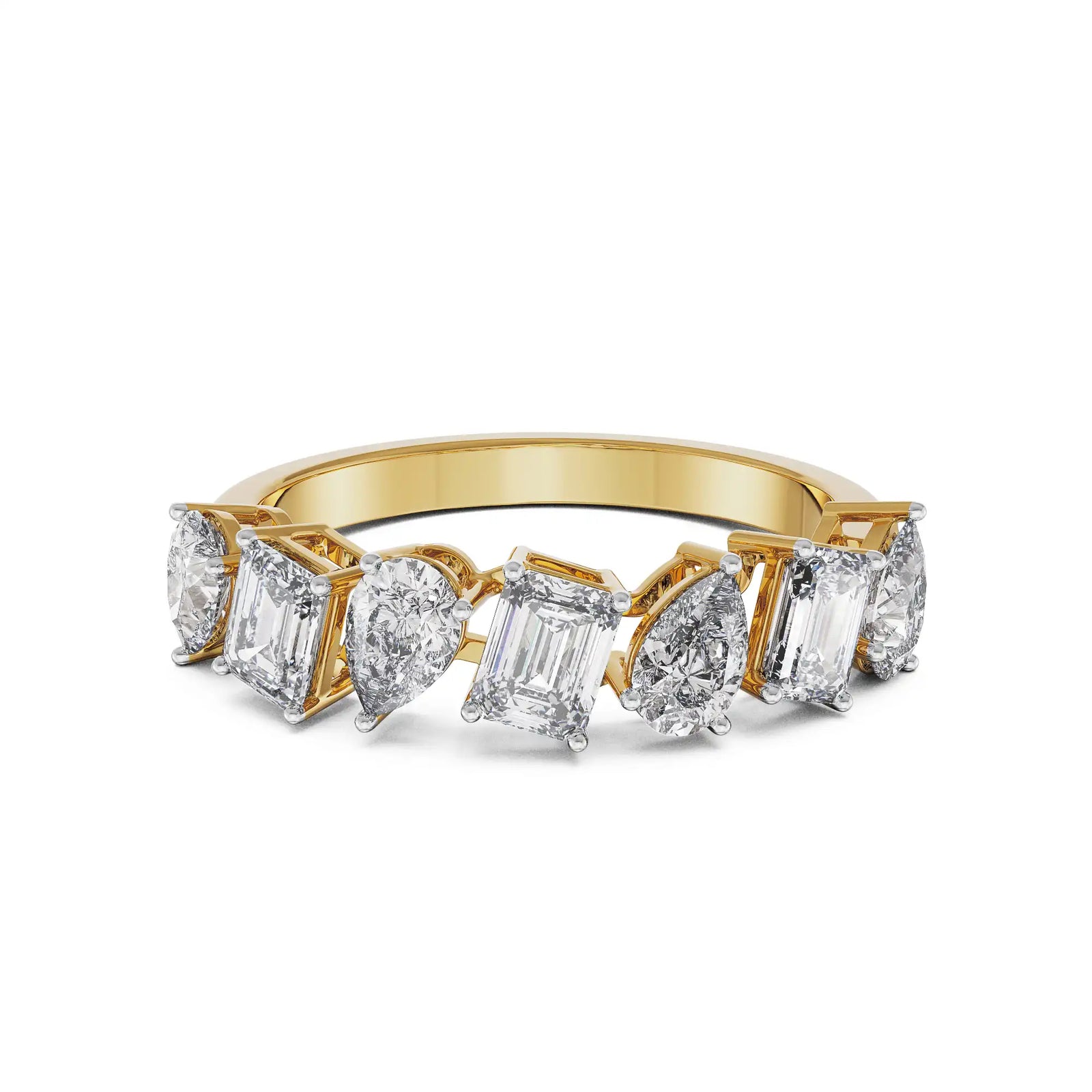 Pear and Emerald Diamond Band Front View