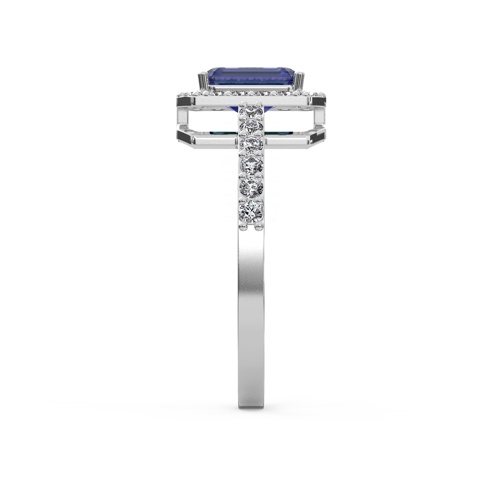Blue Saphire Diamond Ring Side View in 9KT