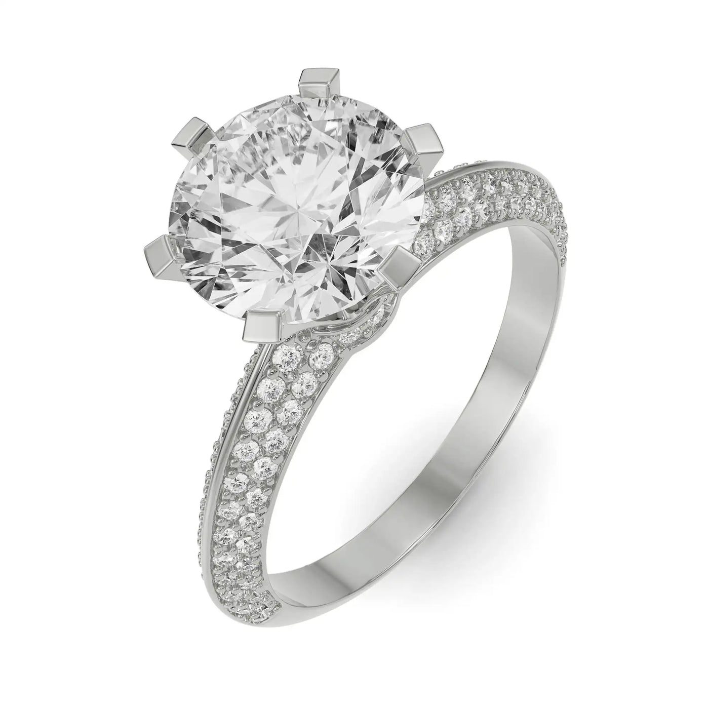 Whimsical Round Pave Lab Diamond Engagement Ring