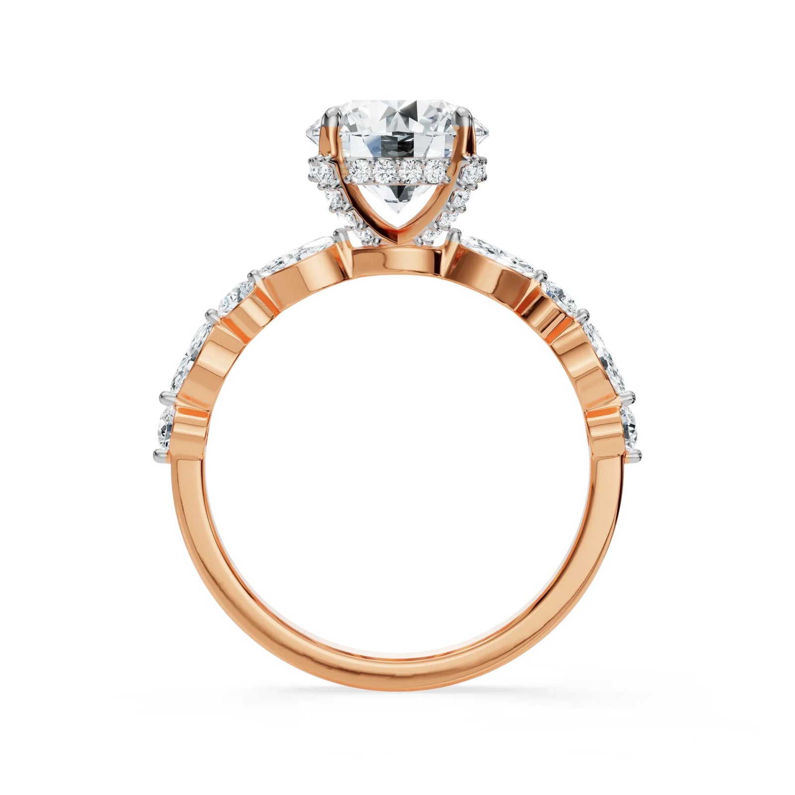 Halo Round Brilliant Diamond Ring Back View in 9KT