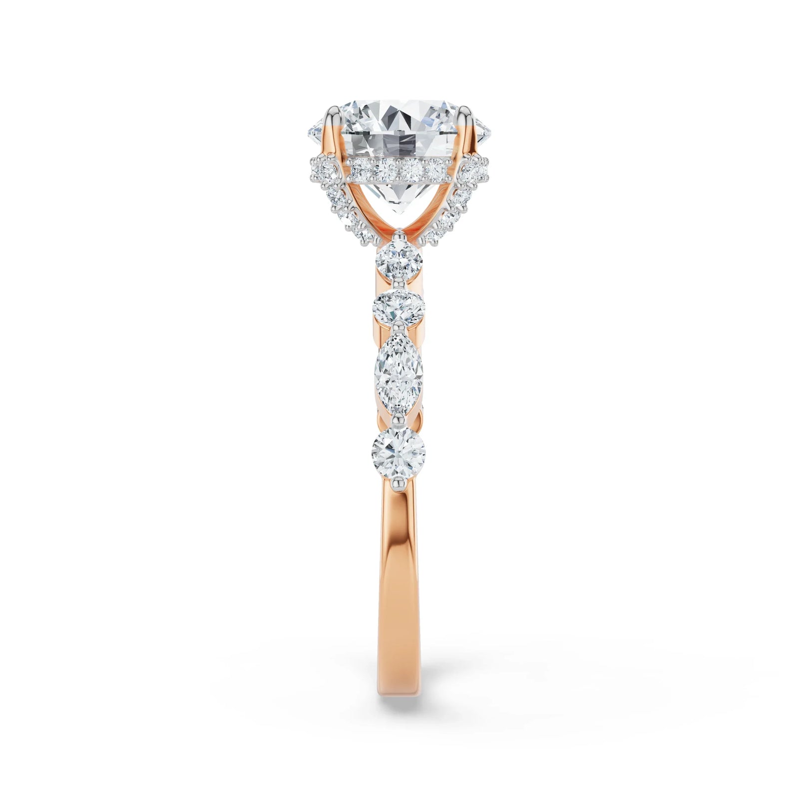 Halo Round Brilliant Diamond Ring Side View