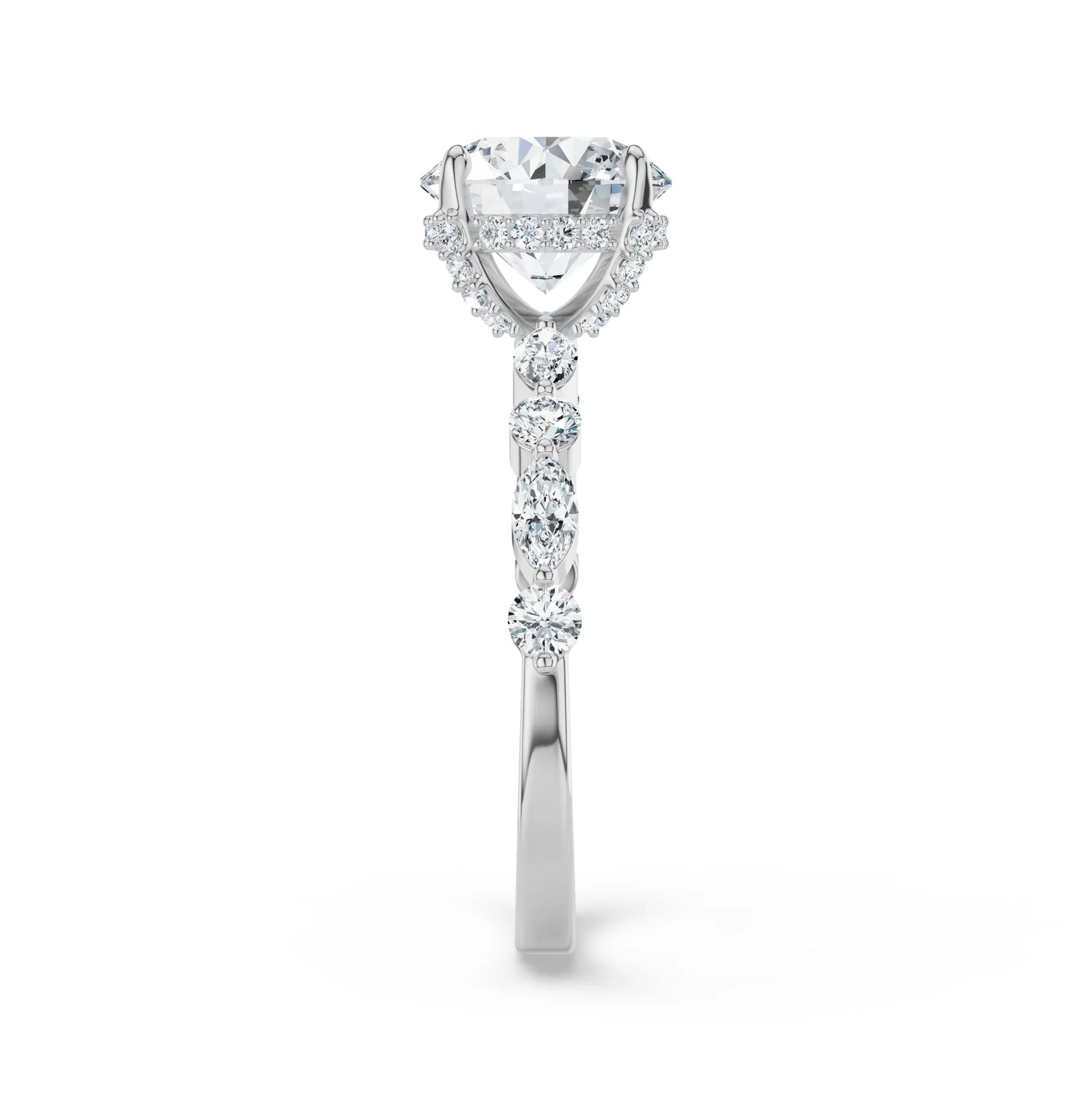 Halo Round Brilliant Diamond Ring Side View