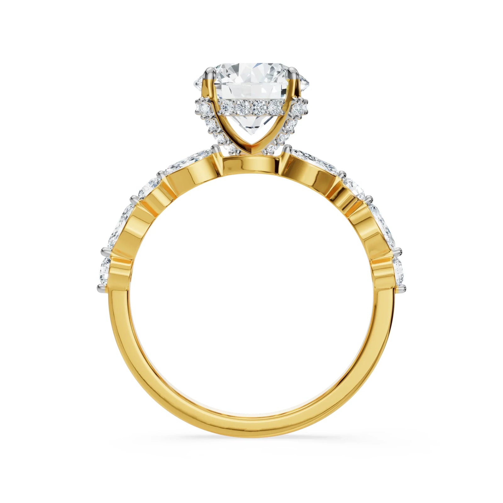 Halo Round Brilliant Diamond Ring Back View in 9KT