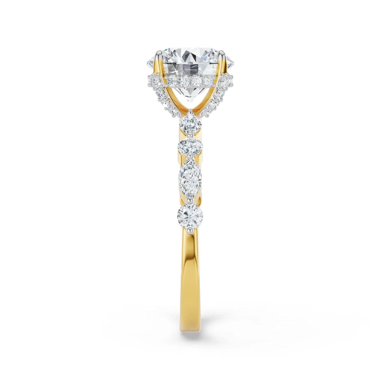 Halo Round Brilliant Diamond Ring Side View