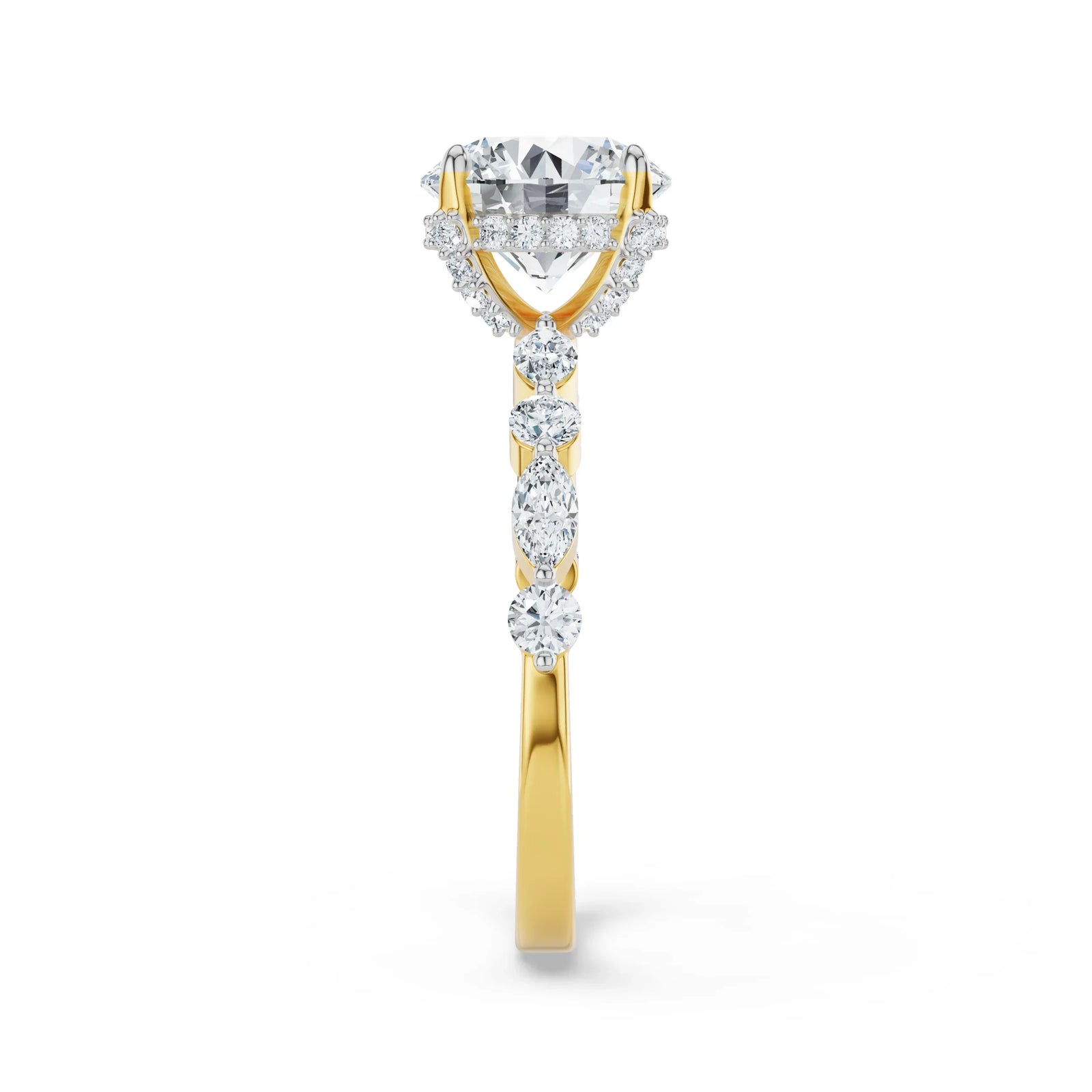 Halo Round Brilliant Diamond Ring Side View in 9KT