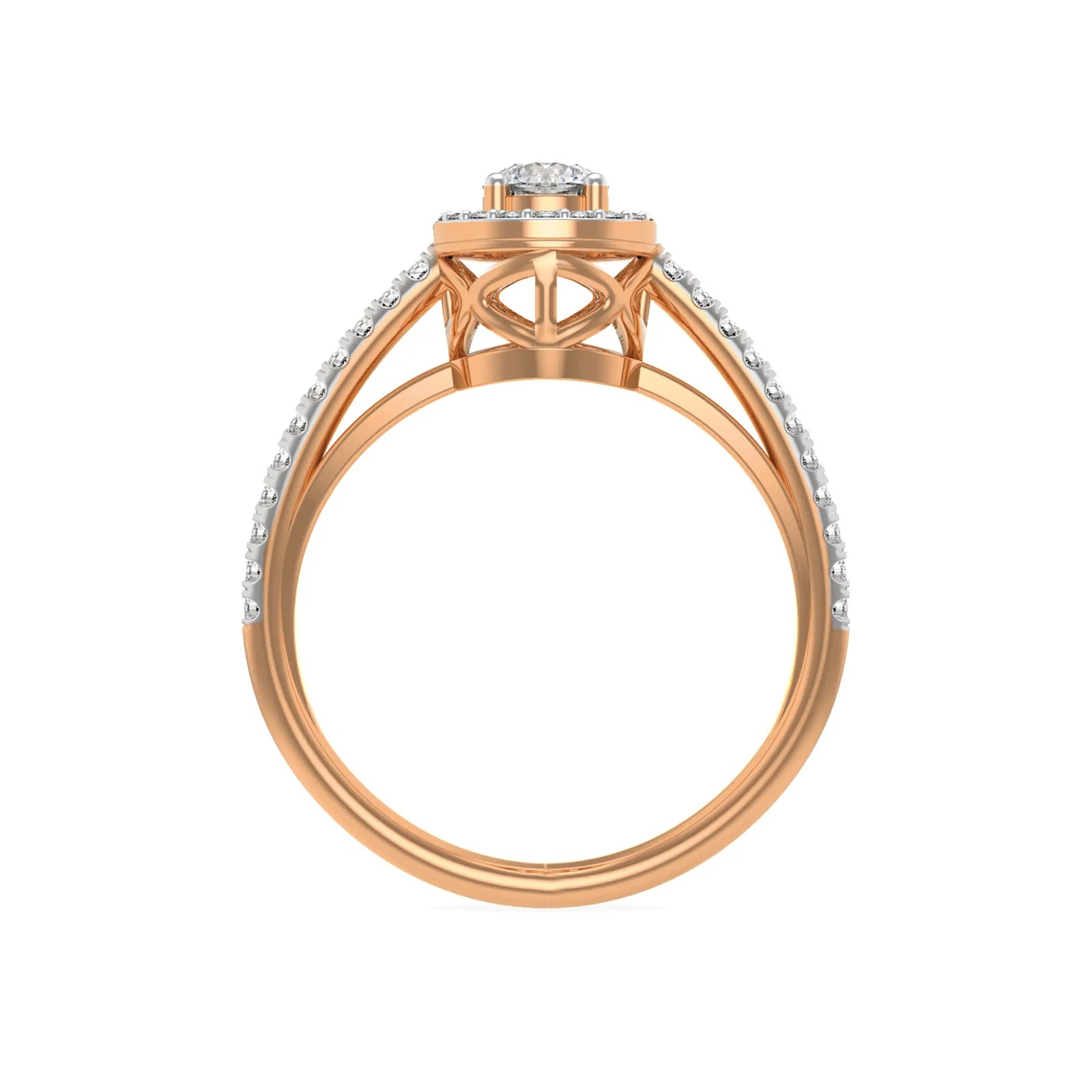 Halo Round Diamond Ring Back View in 9KT