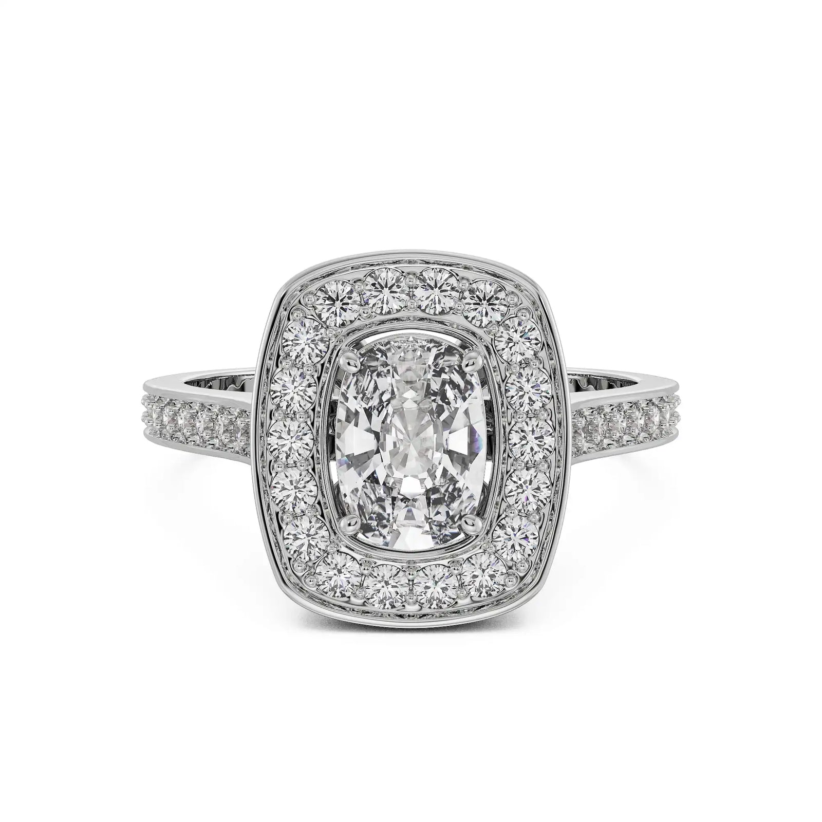 Cushion Halo Solitaire Diamond Ring Front View in 9KT