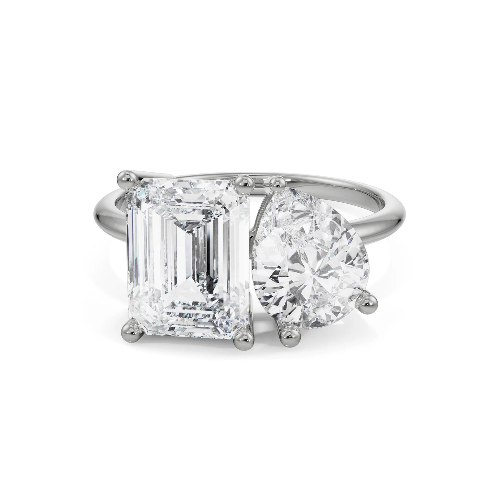 Emerald and Pear Diamond Ring Front View