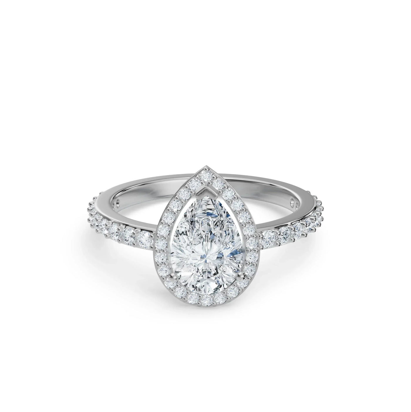Lab Grown Diamond Solitaire Pear Halo Engagement Ring 9KT