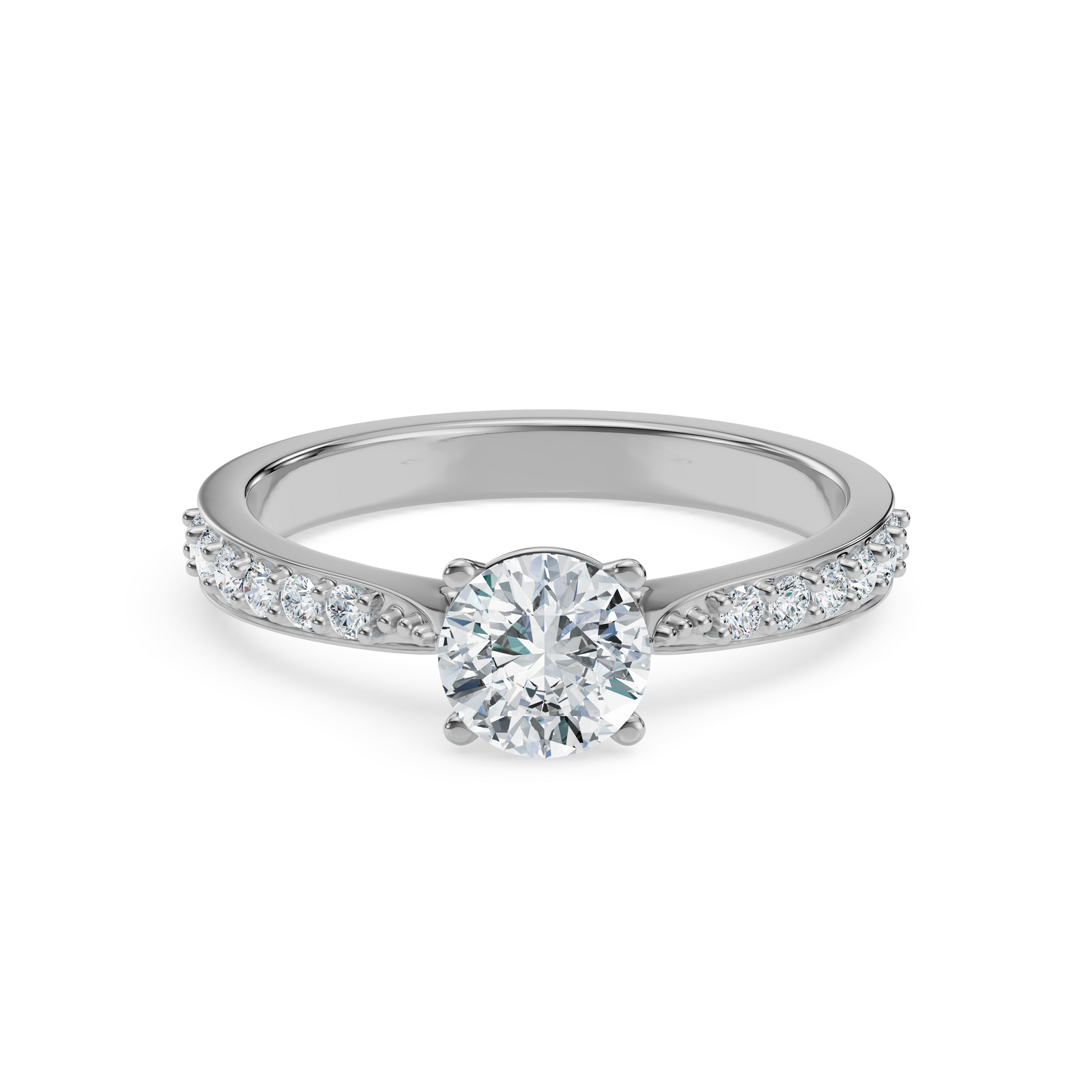 Round Sidestones Engagement Ring Front View in 9KT