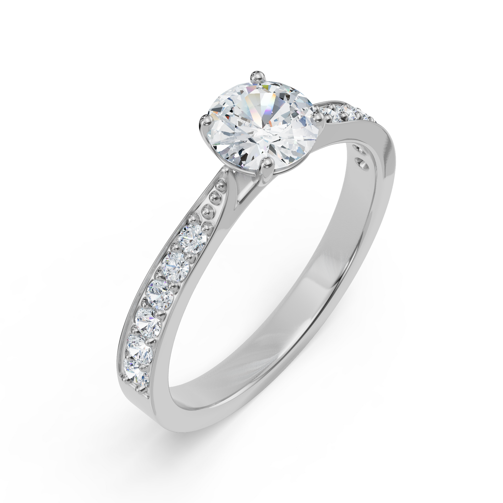 Round Sidestones Engagement Ring Prospective View
