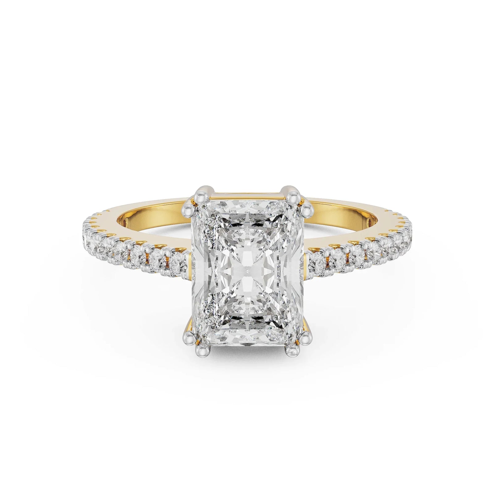 Emerald Cut Engagement Ring Front View in 9KT