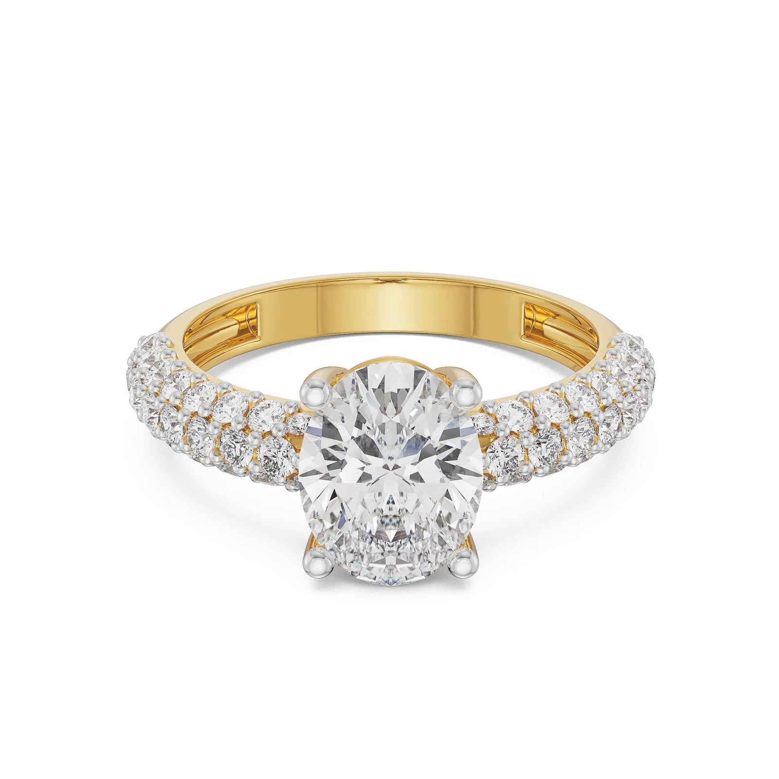 Oval Diamond Pave Ring Front View in 9KT