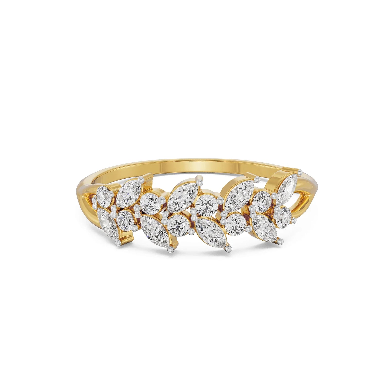 Leafy Diamond Band Front View in 9KT