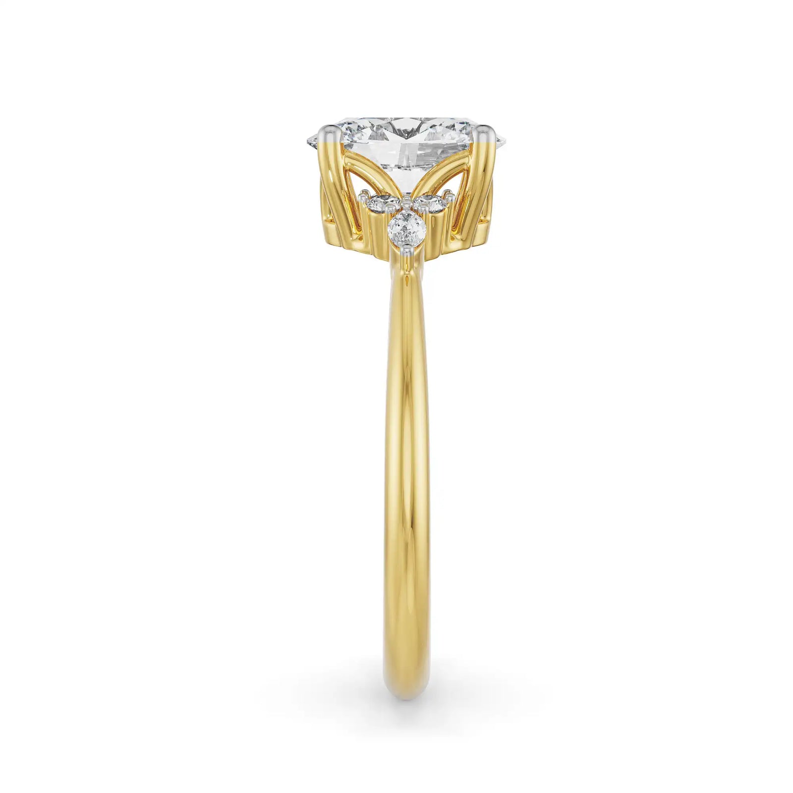 Oval Cluster Engagement Ring Side View in 9KT