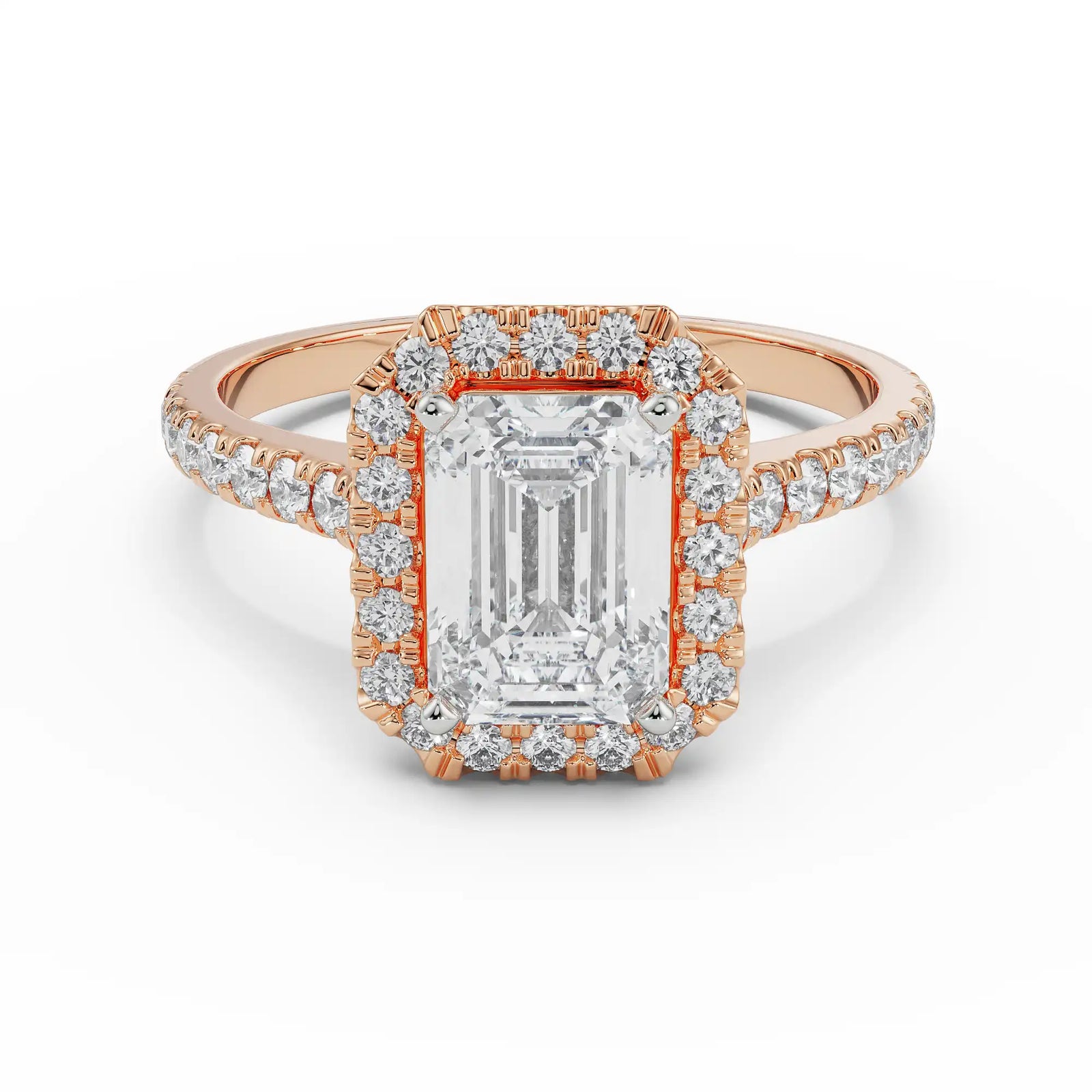Pave Diamond Halo Engagement Ring Front View in 9KT