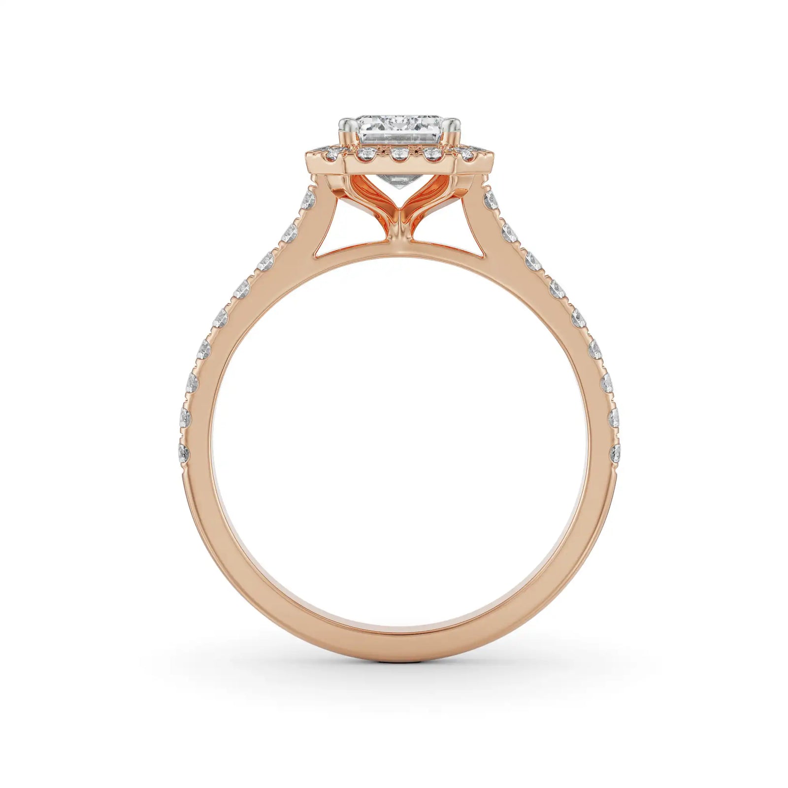 Pave Diamond Halo Engagement Ring Side View