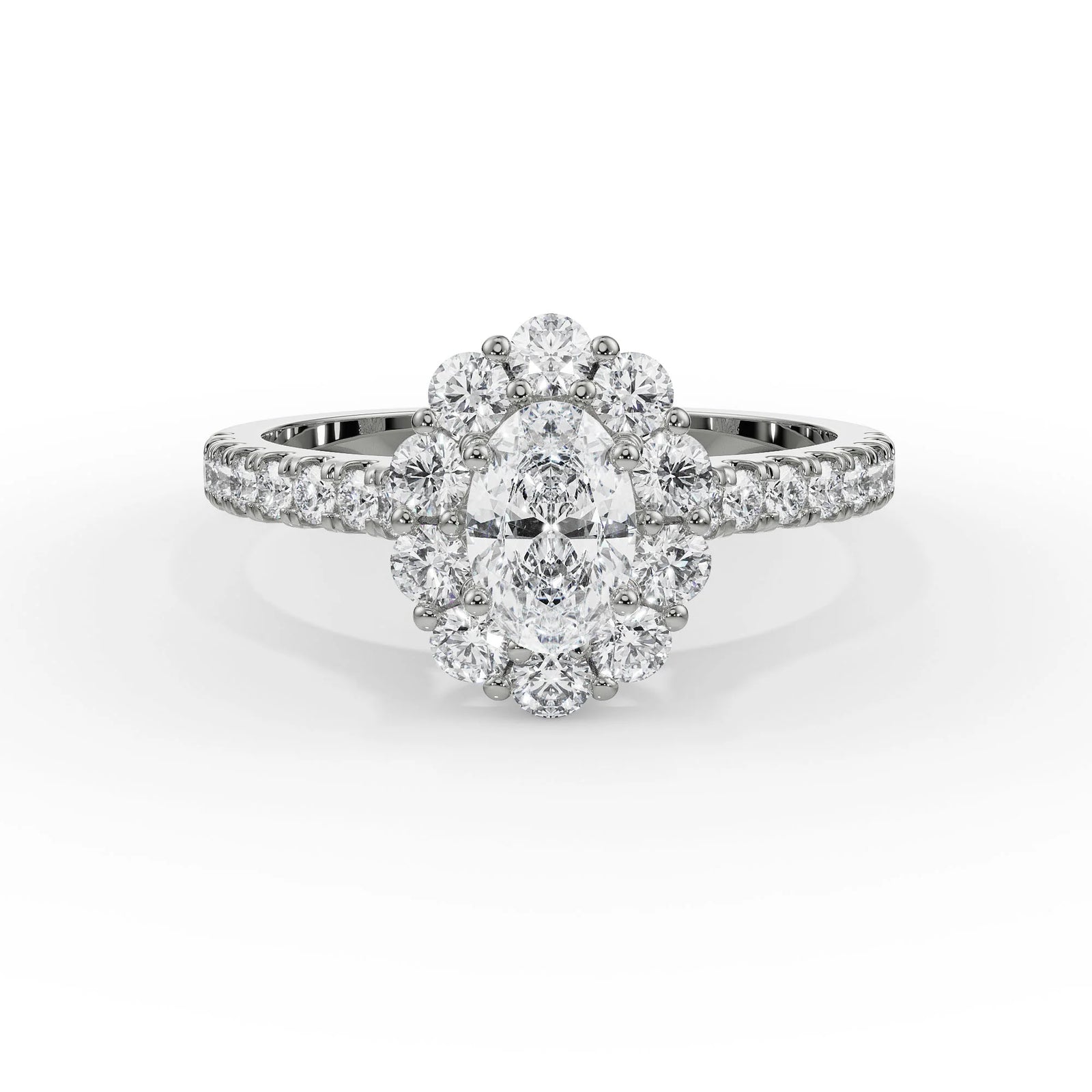 Floral Halo Engagement Ring Front View