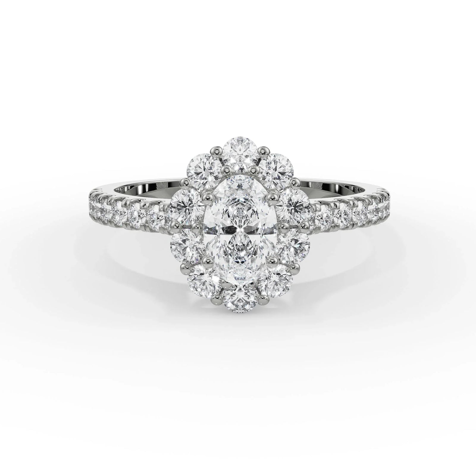 Floral Halo Engagement Ring Front View in 9KT