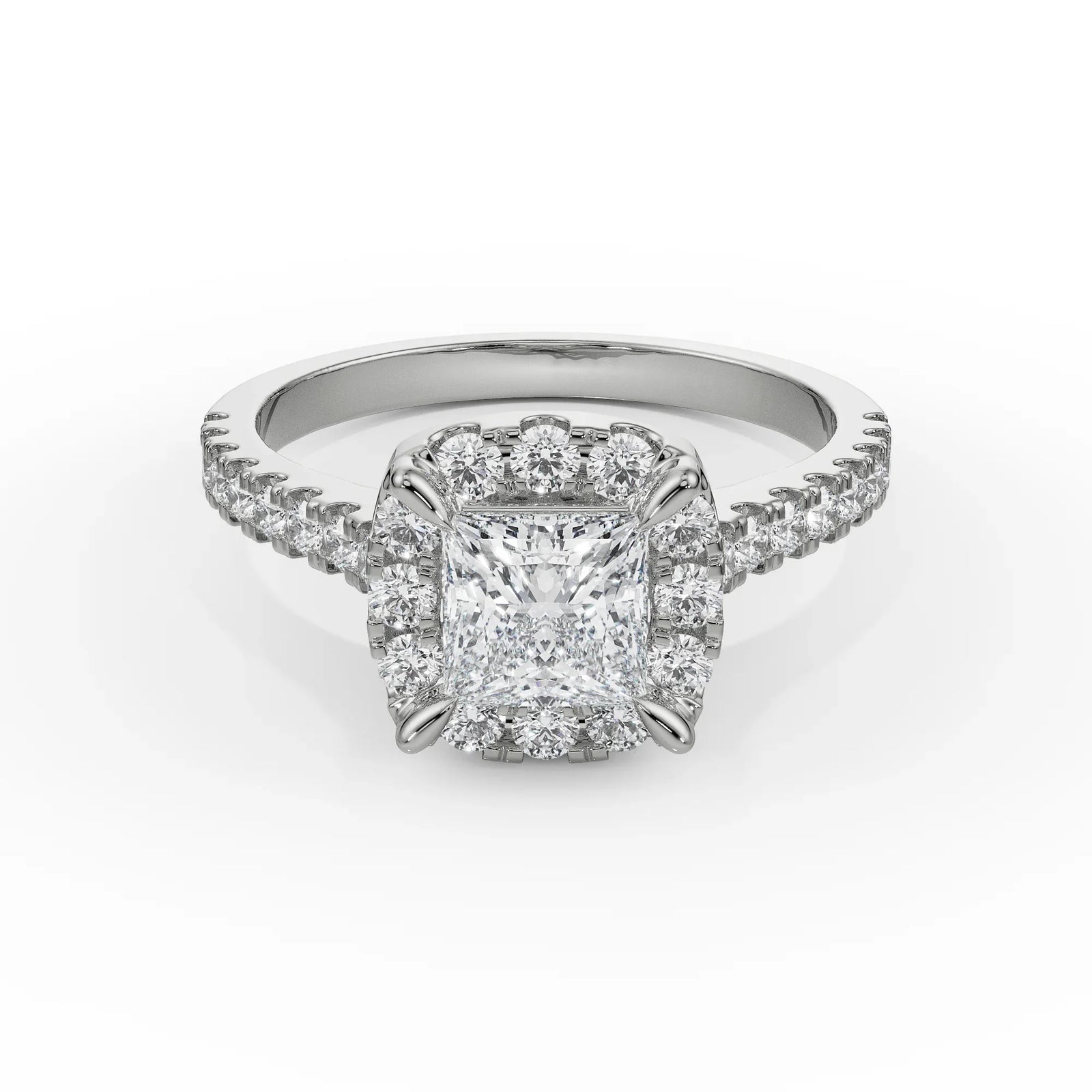 Princess Cut Bridal Ring Front View in 9KT