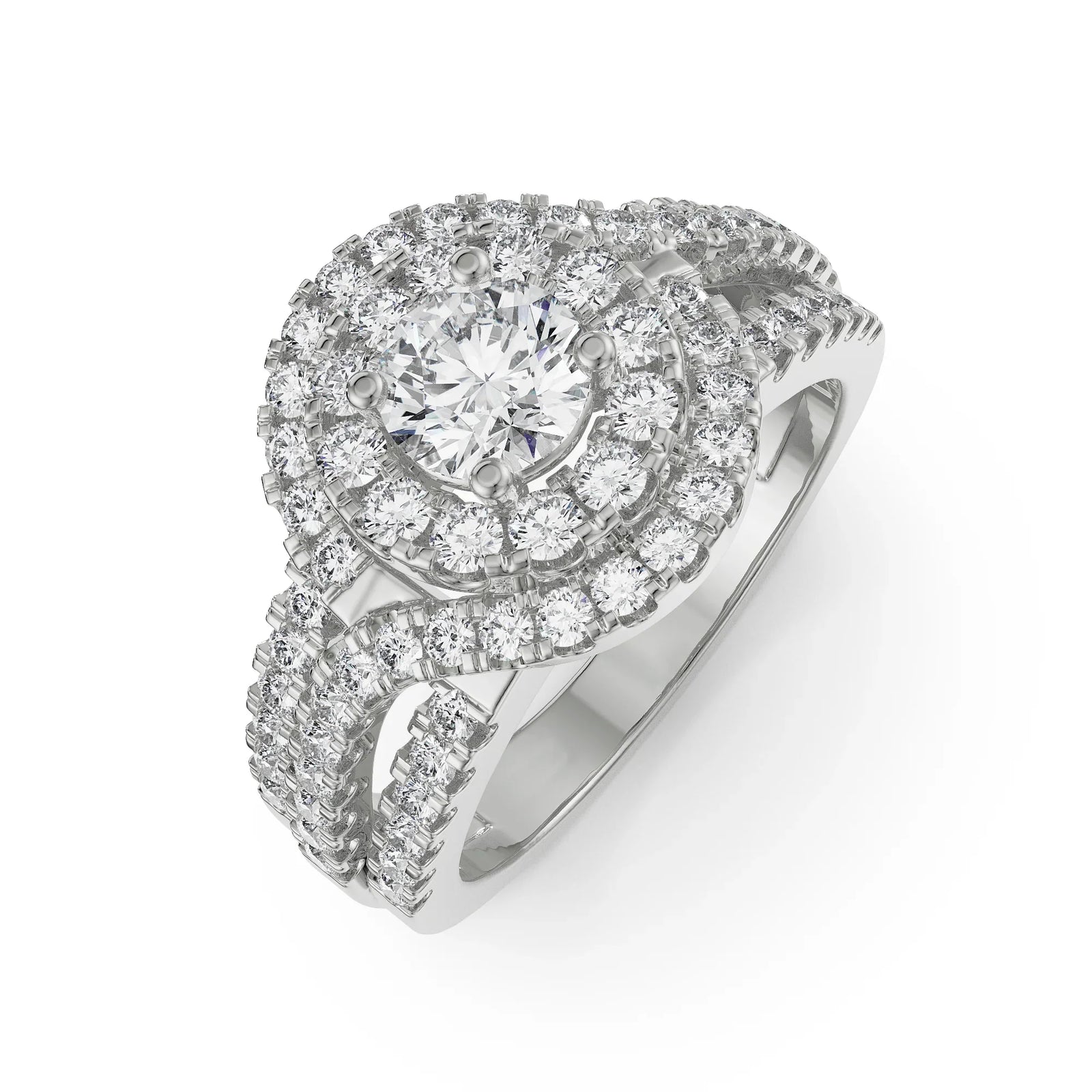 Duo Halo Engagement Ring Top View in 9KT