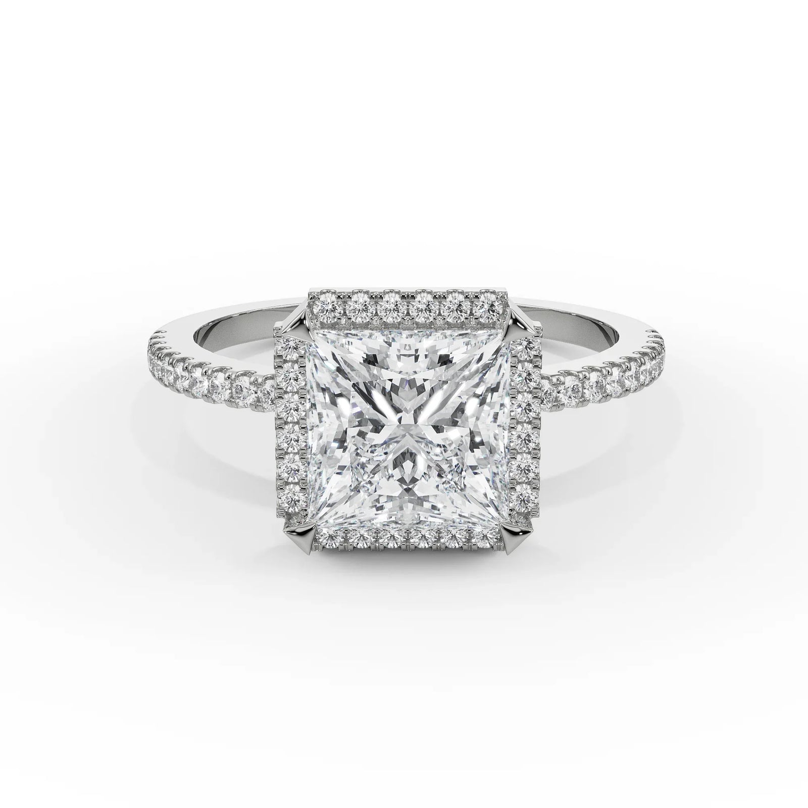 Quadret Halo Diamond Ring Front View in 9KT