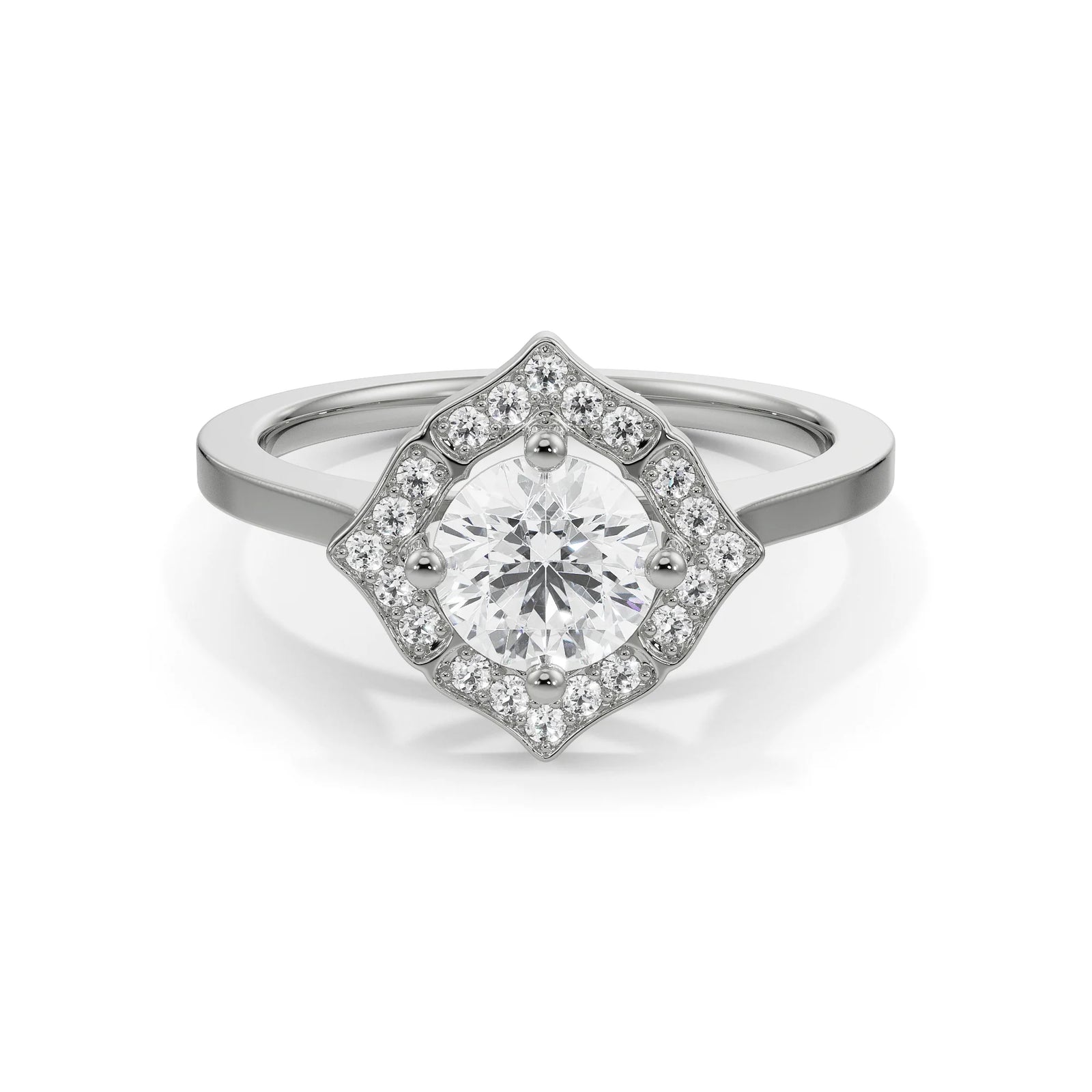 Round Stone Halo Engagement Ring Front View