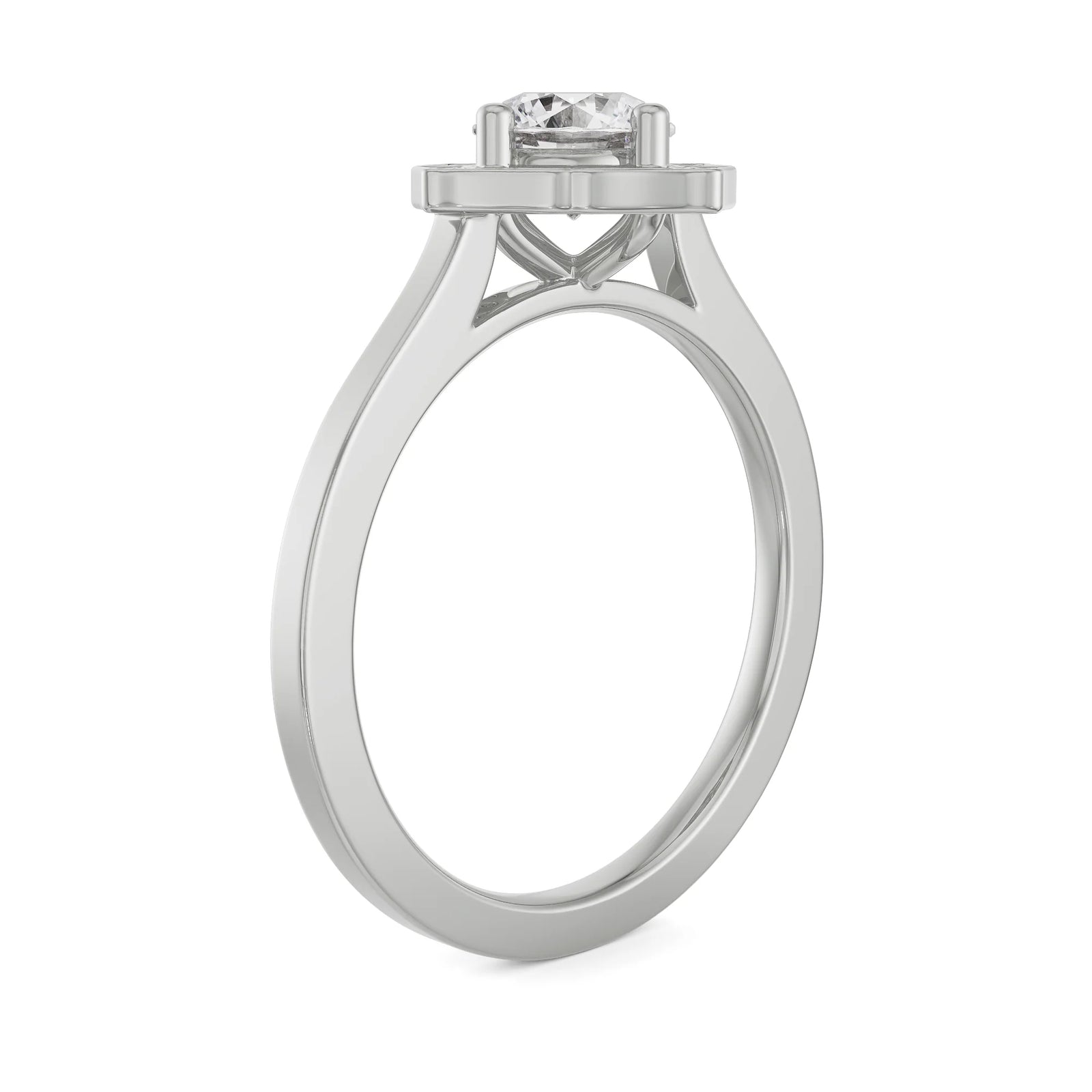 Round Stone Halo Engagement Ring Side View