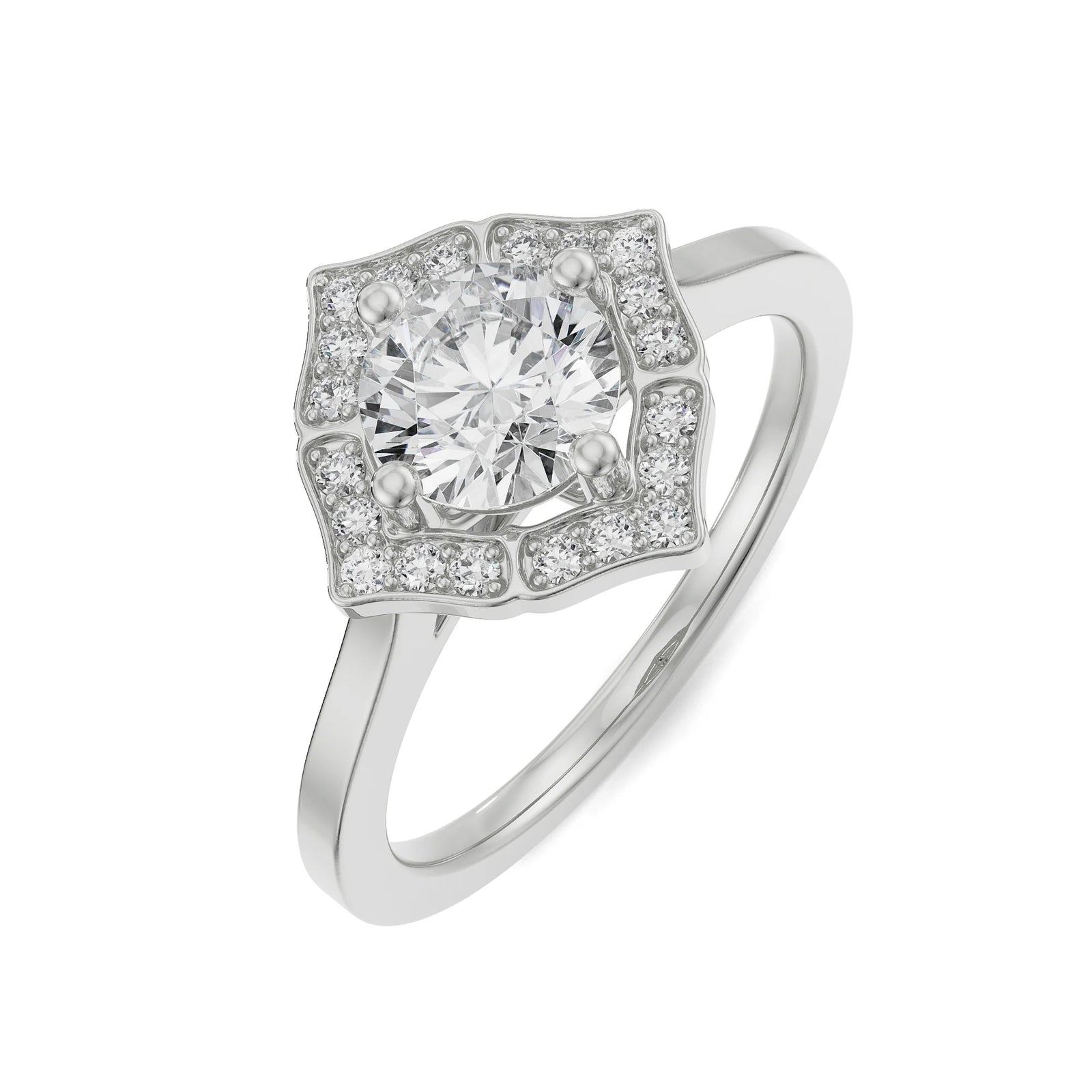 Round Stone Halo Engagement Ring Top View