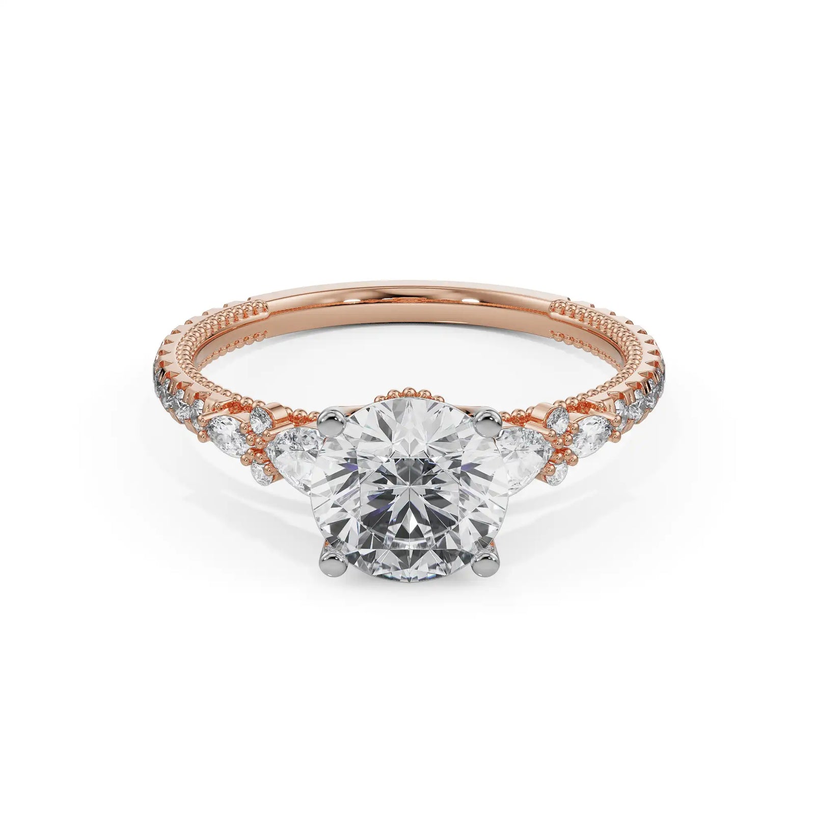 Pear Cut Sidestone Diamond Ring Front View