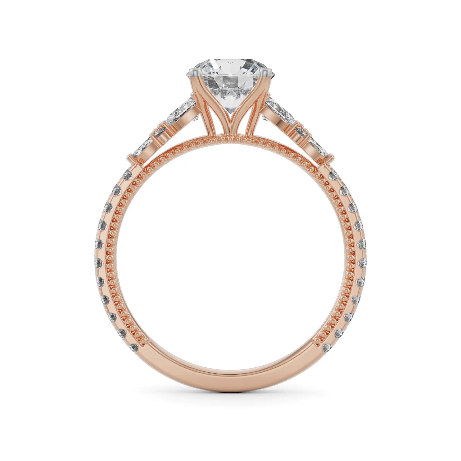 Pear Cut Sidestone Diamond Ring Back View