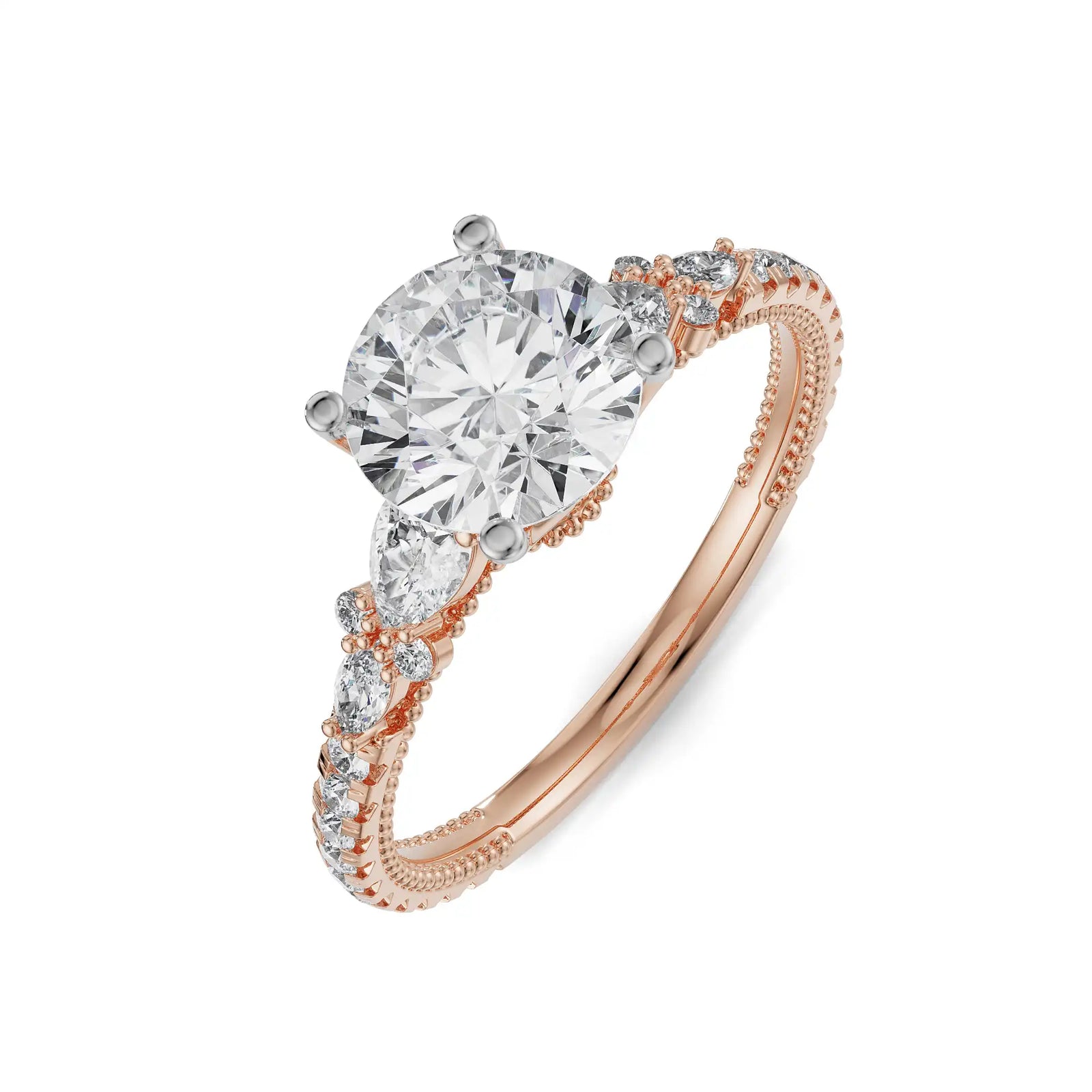 Pear Cut Sidestone Diamond Ring Top View