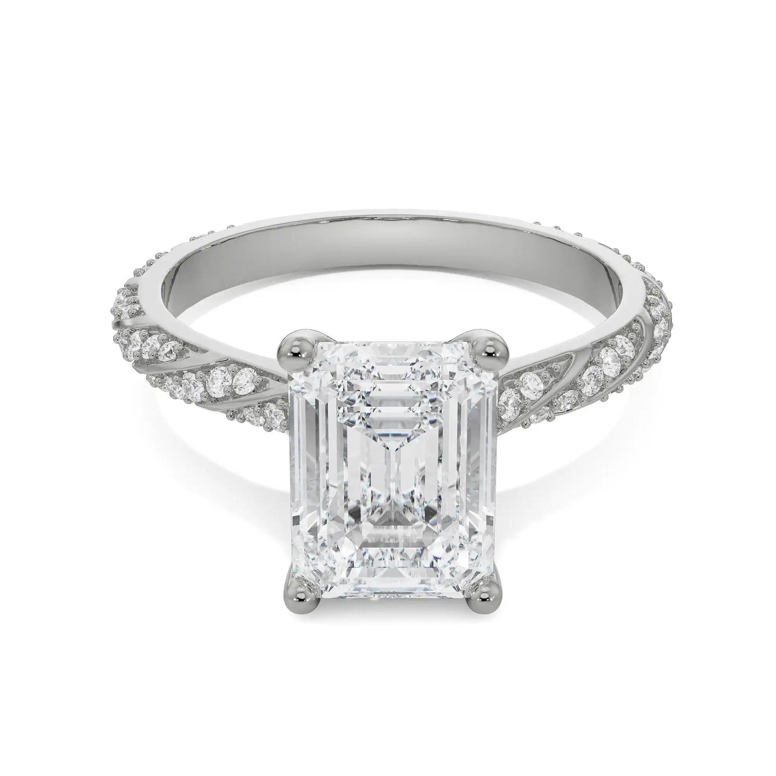 Radiant Emerald Engagement Ring Front View in 9KT