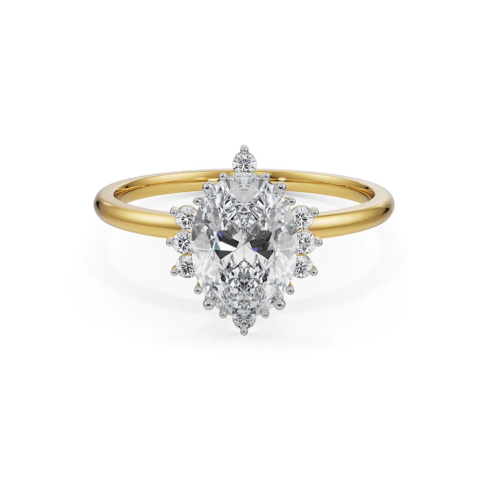 Vintage Halo Oval Diamond Ring Front View in 9KT