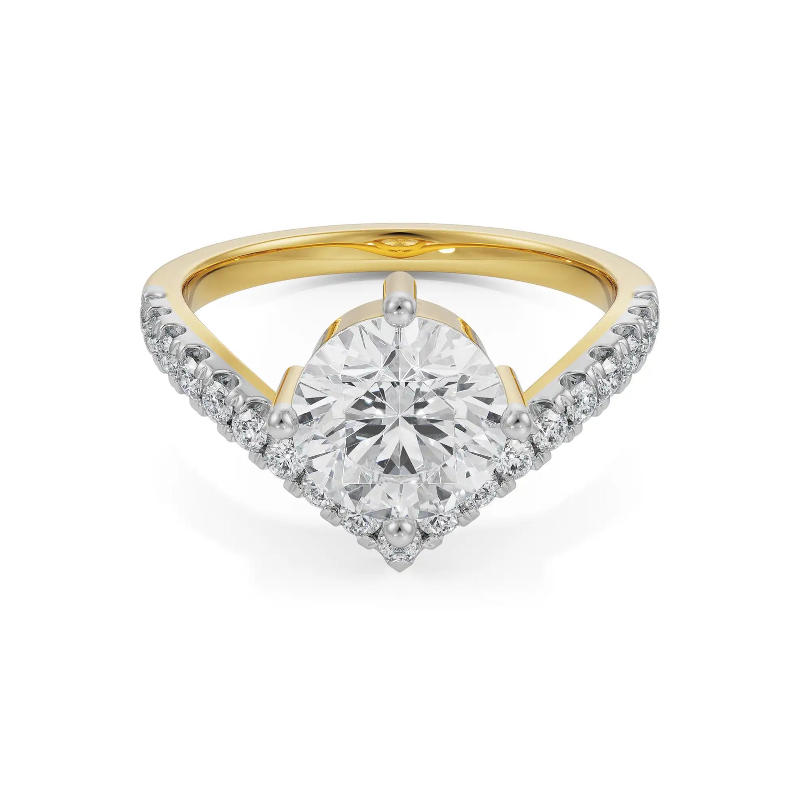Round V Diamond Ring Front View