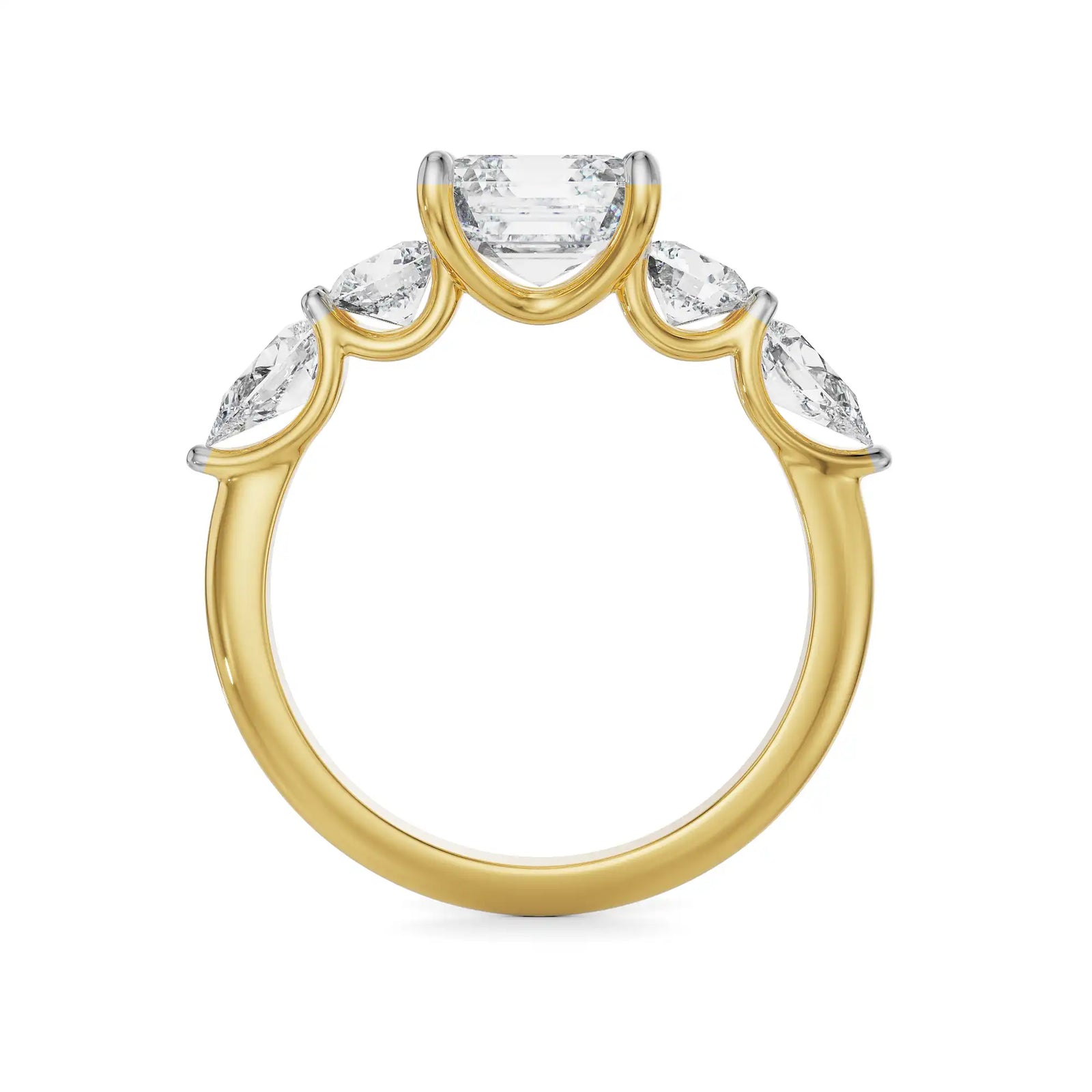 Multi Diamond Asscher Ring Back View in 9KT