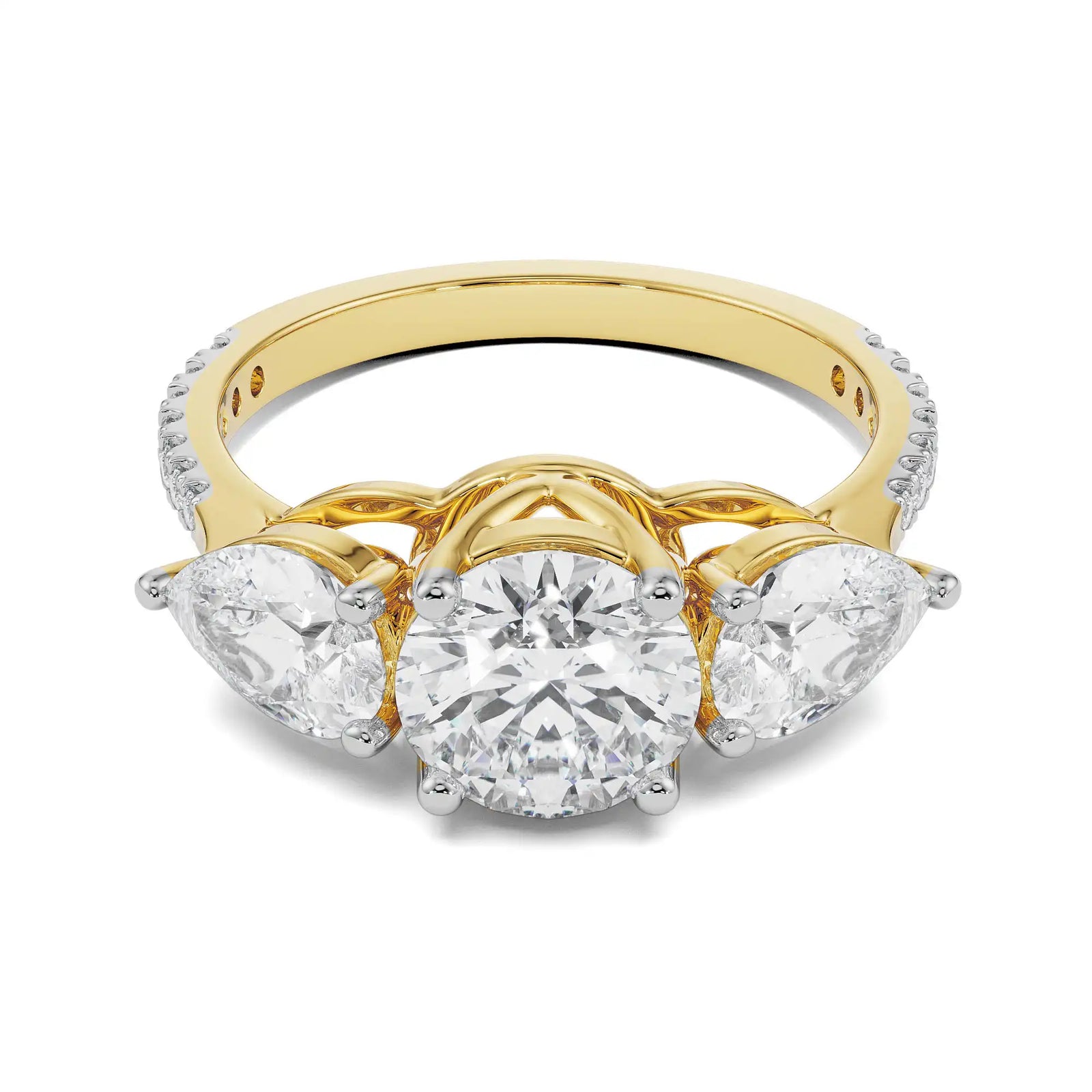 Ruth Tri Stone Diamond Ring Front View in 9KT