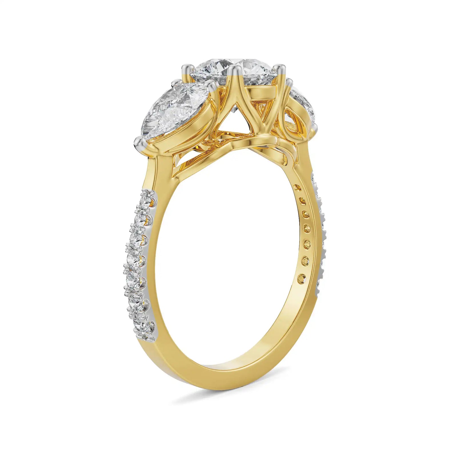 Ruth Tri Stone Diamond Ring Side View