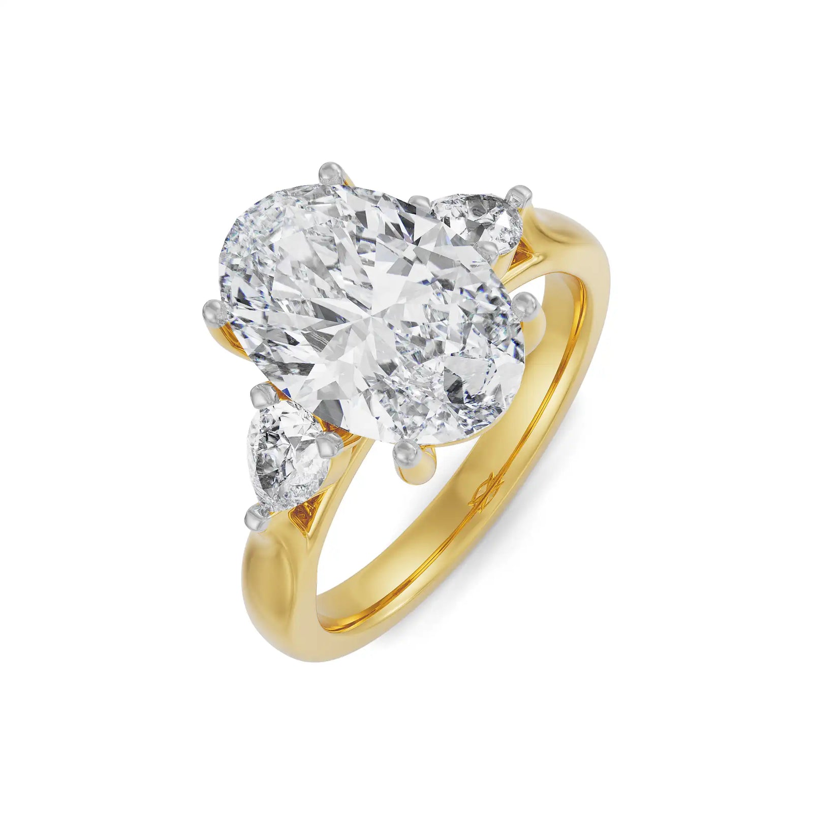 Tri Solitaire Diamond Ring Top View in 9KT