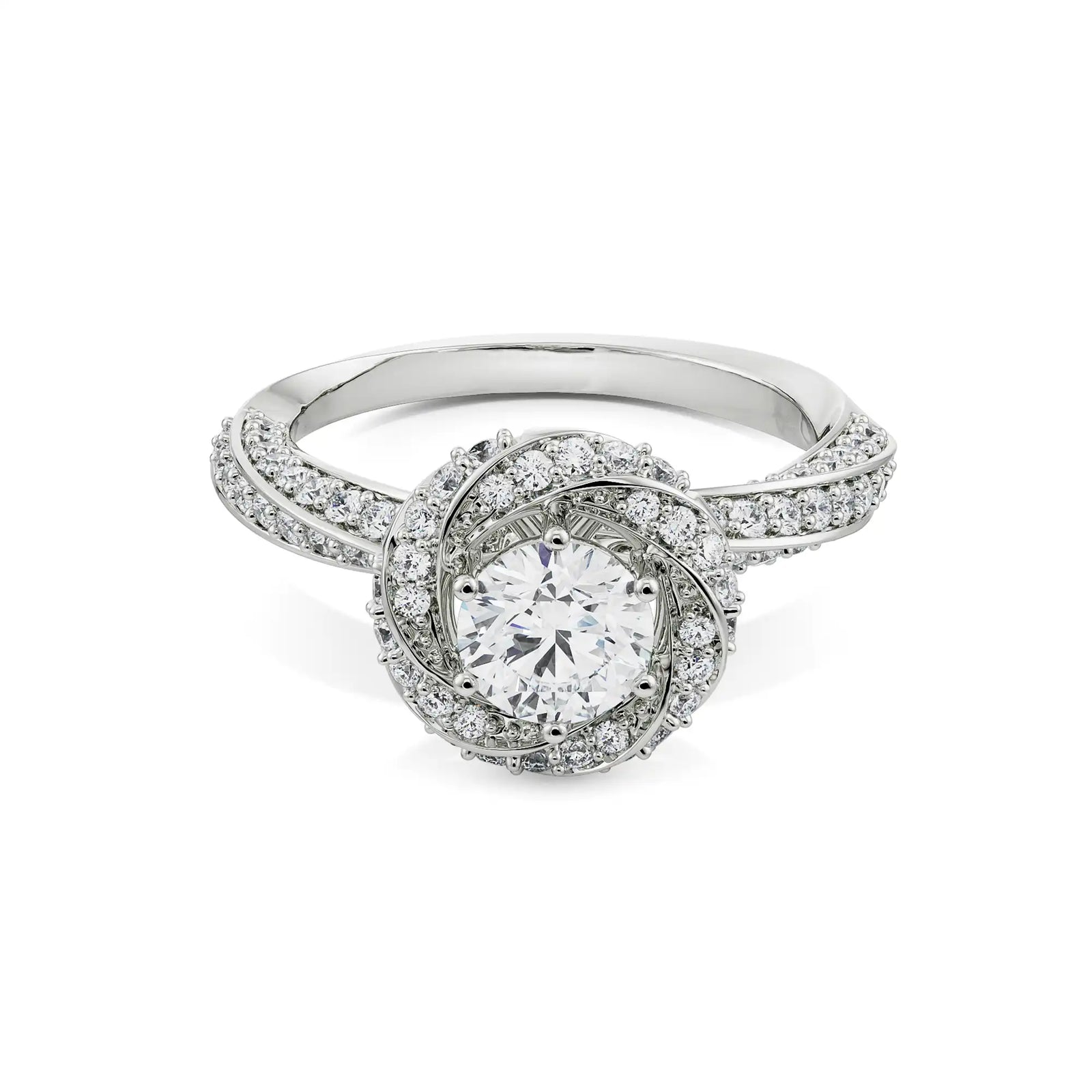 Twisted Band Halo Solitaire Ring Front View