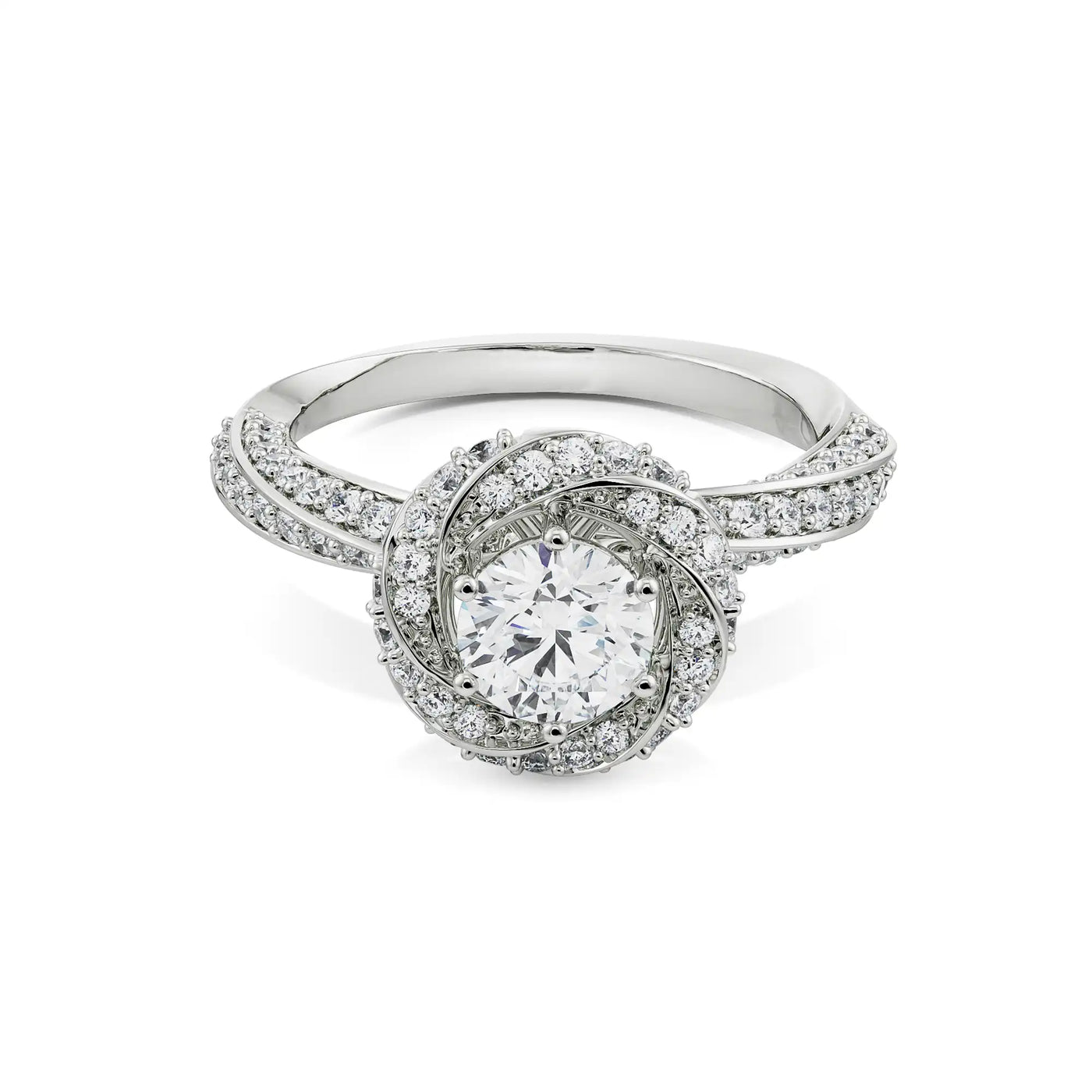 Twisted Band Halo Lab Grown Diamond Solitaire Ring 9KT