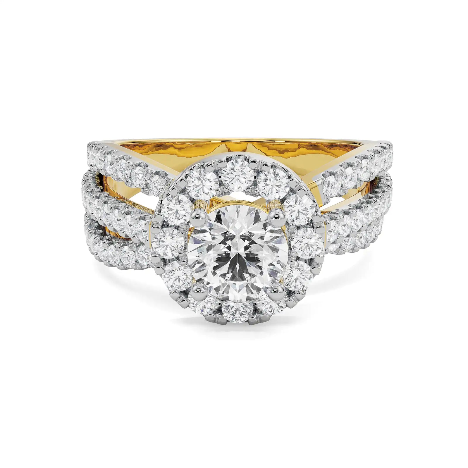 Crossover Round Engagement Ring Front View in 9KT