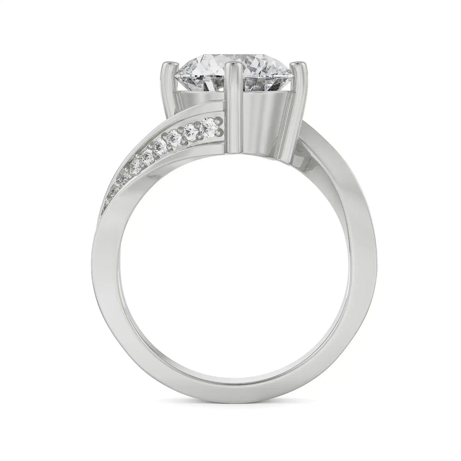 2 CT Twirl Solitaire Diamond Ring Side View in 9KT