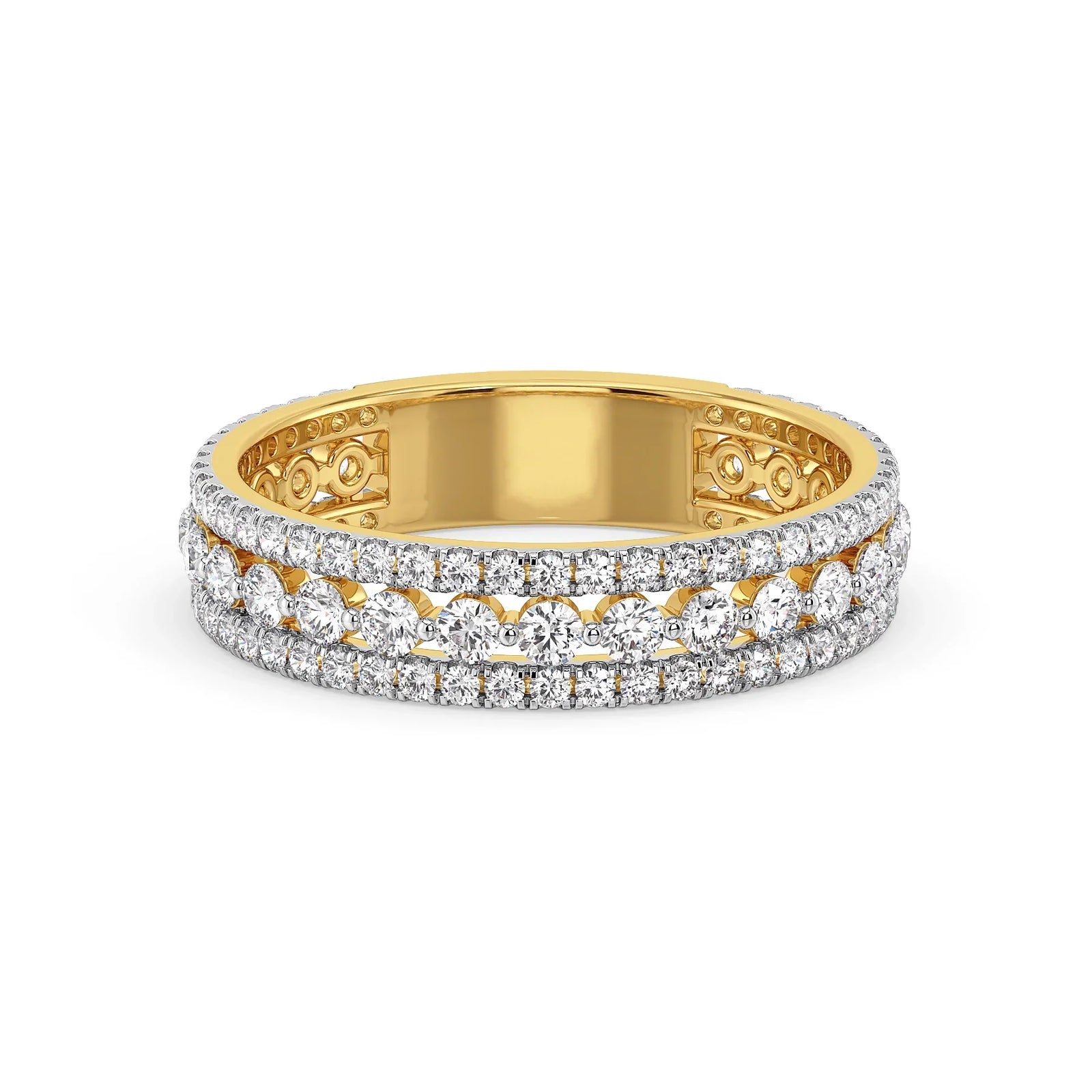 Triple Row Lab Grown Diamond Band - front view in 9KT